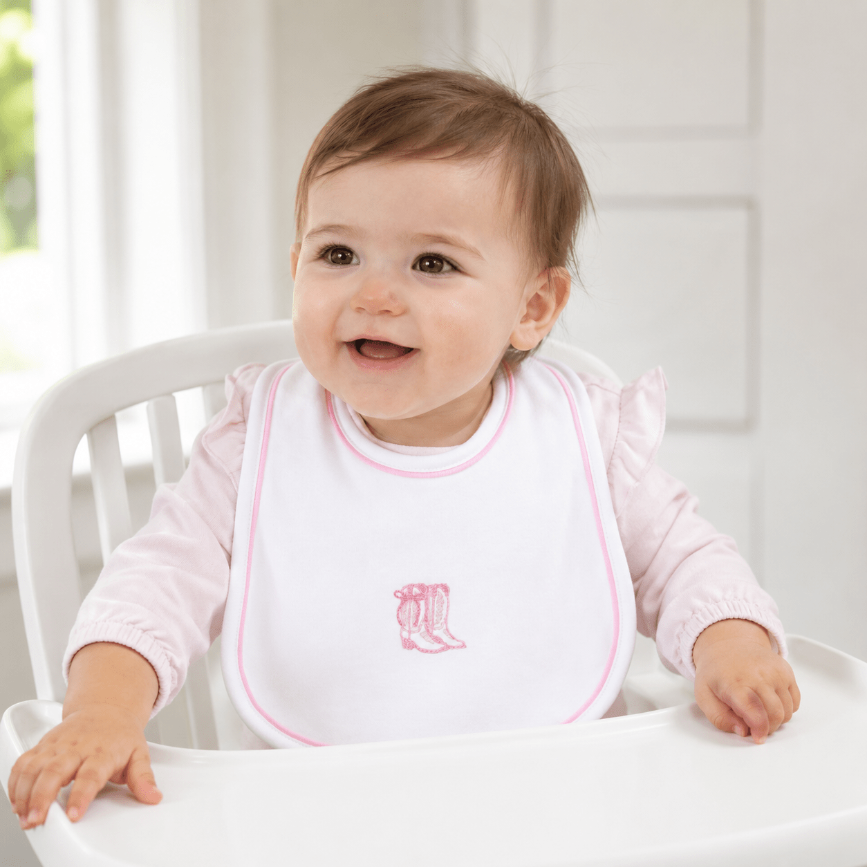 Darling Cowboy Boots Hand-Embroidered Bib - Pink - Magnolia BabyBib