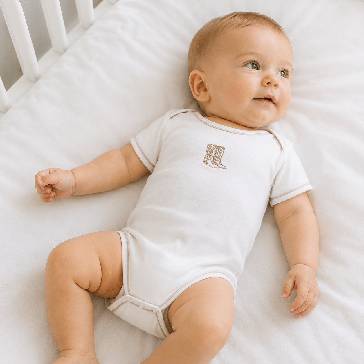 Darling Cowboy Boots Hand-Embroidered Bodysuit - Ivory - Magnolia BabyBodysuit