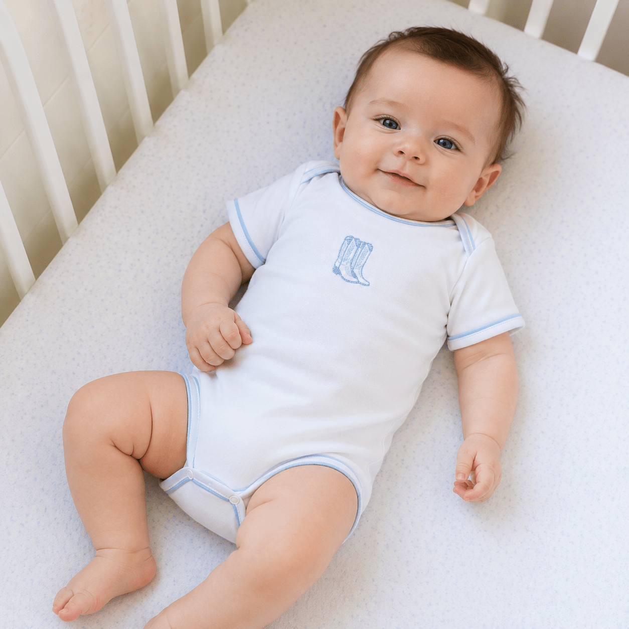 Darling Cowboy Boots Hand-Embroidered Bodysuit - Light Blue - Magnolia BabyBodysuit