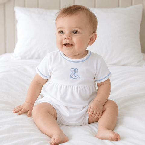 Darling Cowboy Boots Hand-Embroidered Bubble - Light Blue - Magnolia BabyBubble
