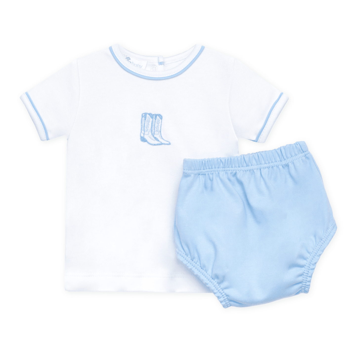 Darling Cowboy Boots Hand-Embroidered Diaper Cover Set - Light Blue - Magnolia BabyDiaper Cover