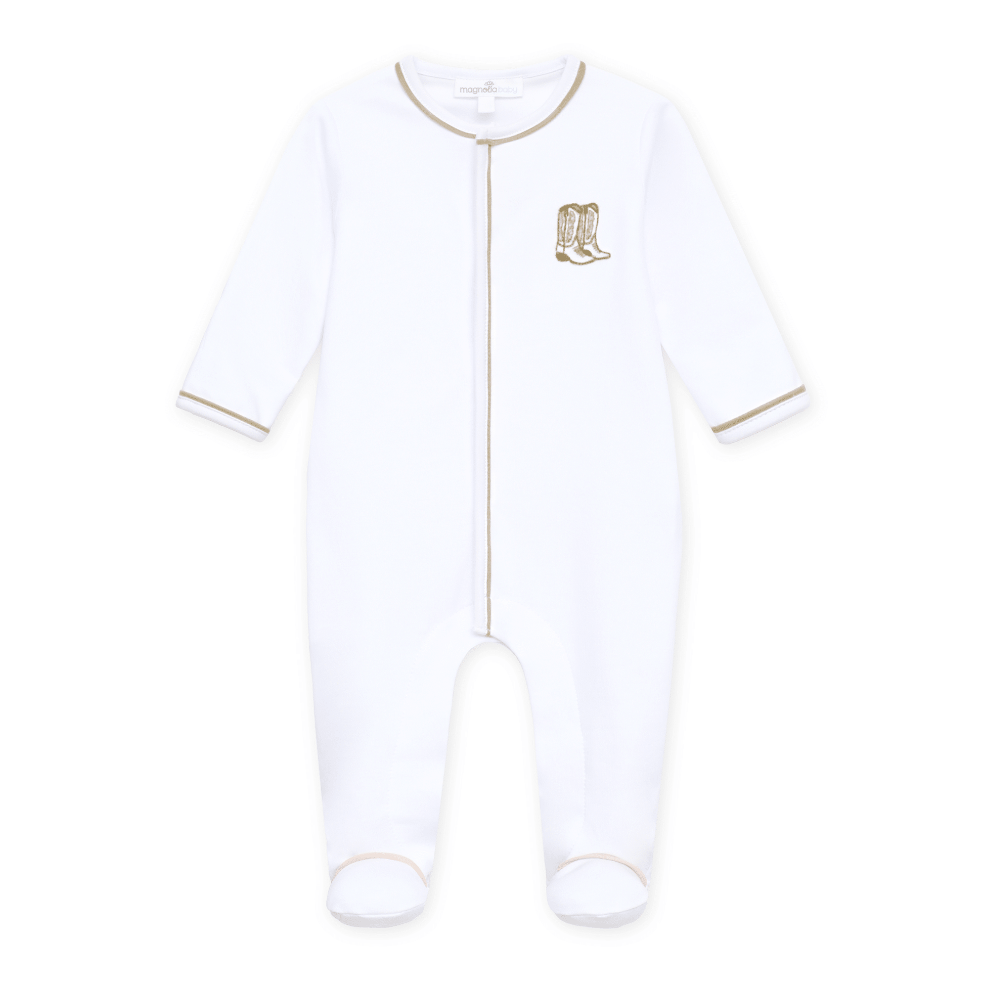 Darling Cowboy Boots Hand-Embroidered Footie - Ivory - Magnolia BabyFootie
