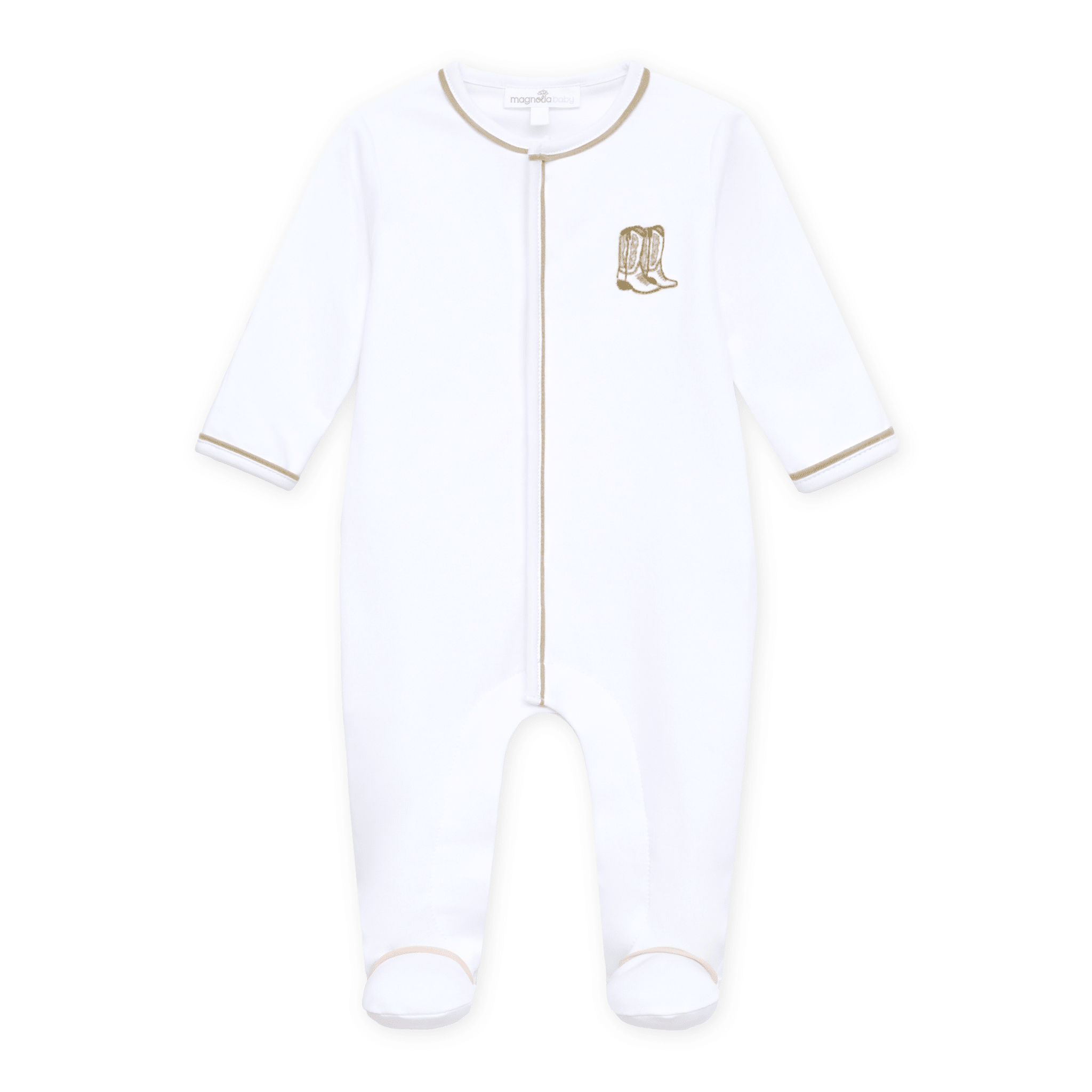 Darling Cowboy Boots Hand-Embroidered Footie - Ivory - Magnolia BabyFootie