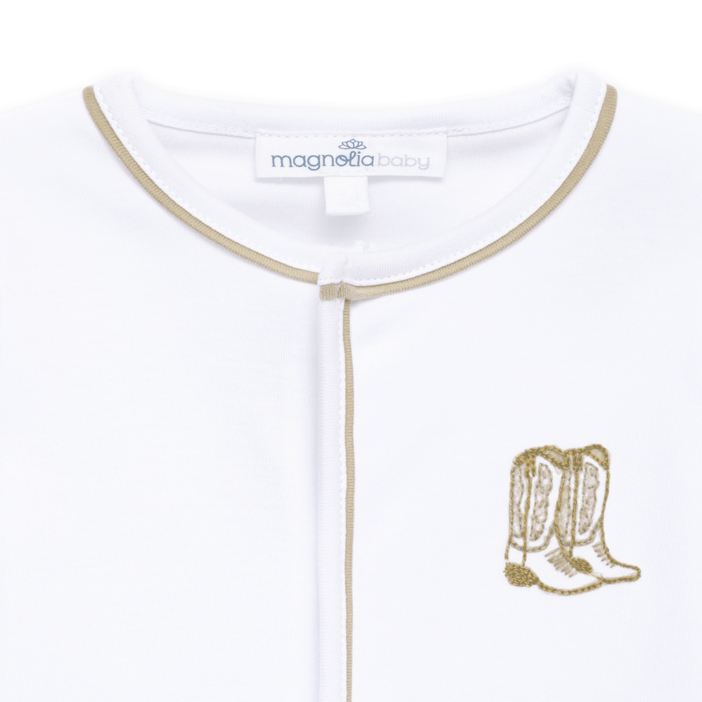 Darling Cowboy Boots Hand-Embroidered Footie - Ivory - Magnolia BabyFootie