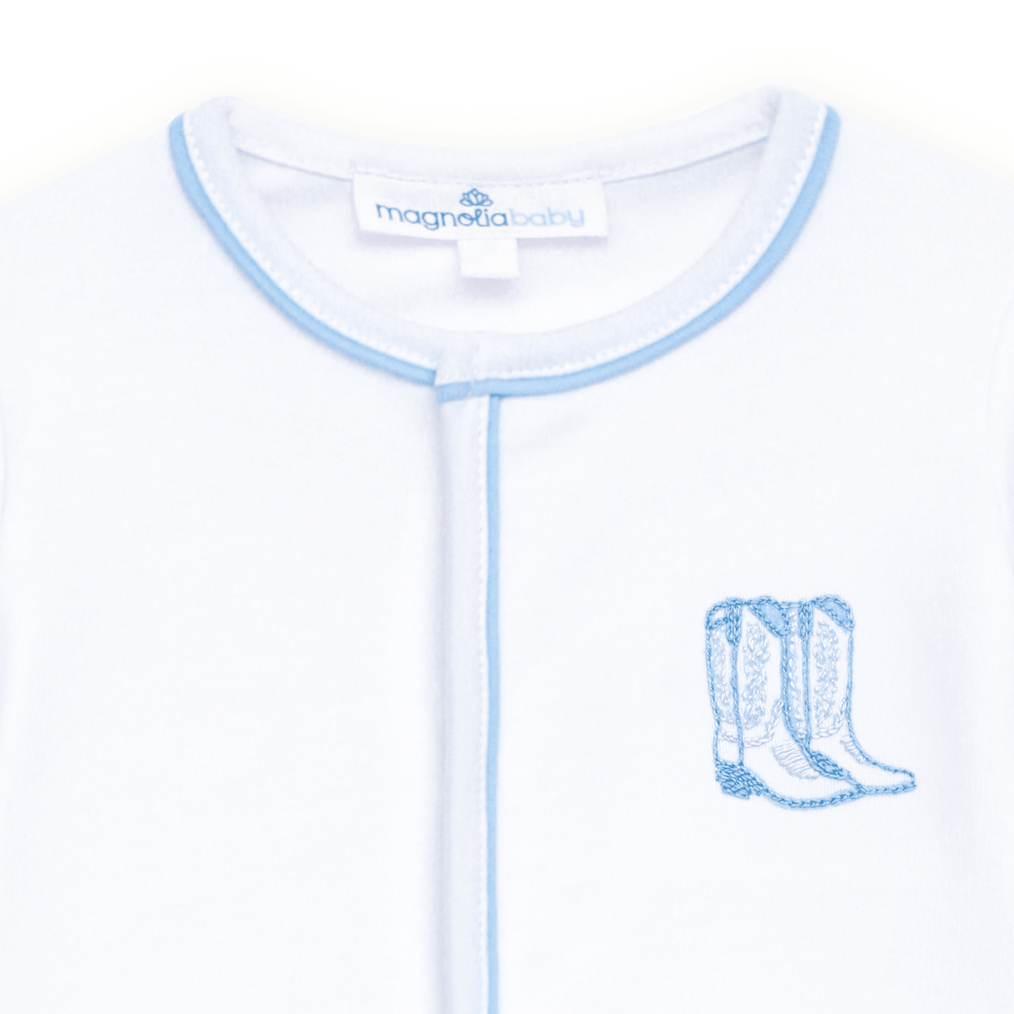 Darling Cowboy Boots Hand-Embroidered Footie - Light Blue - Magnolia BabyFootie