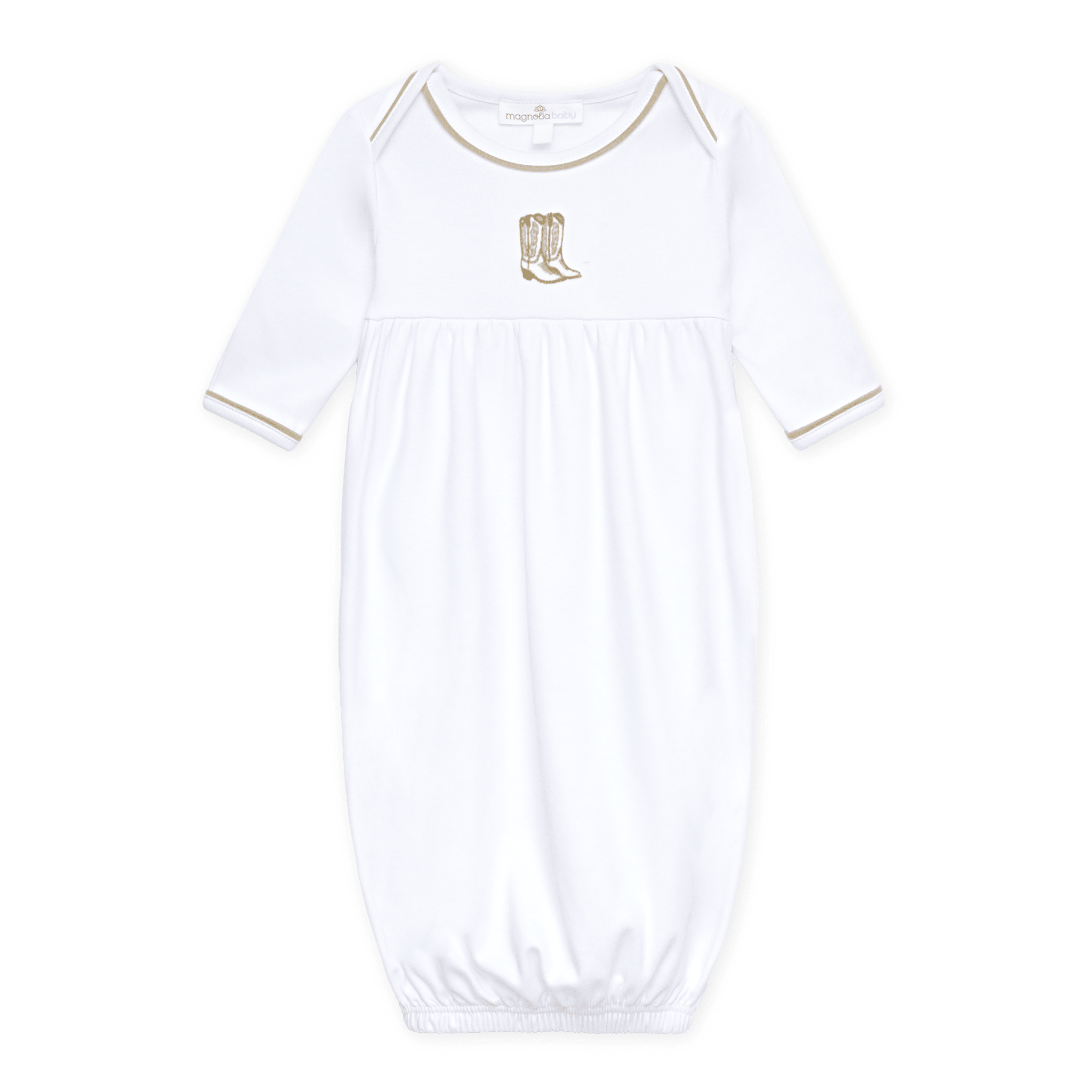 Darling Cowboy Boots Hand-Embroidered Gathered Gown - Ivory - Magnolia BabyGown