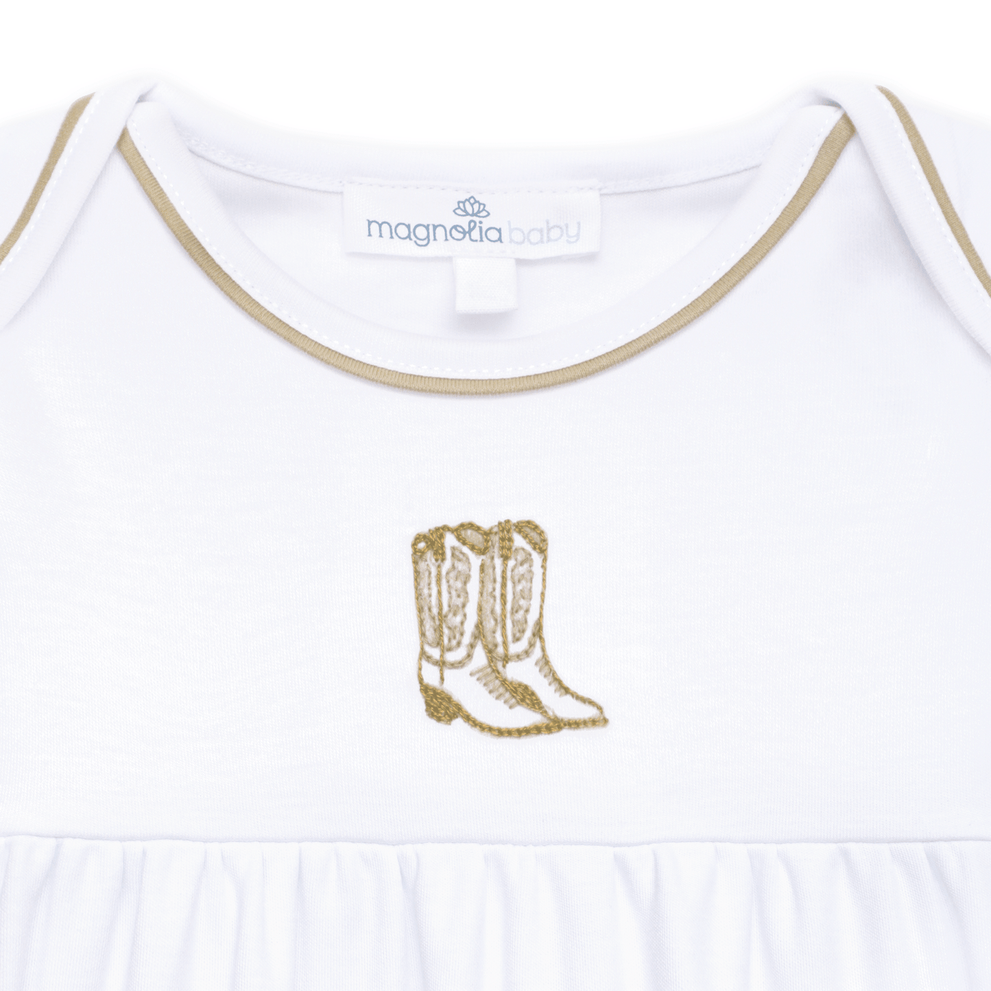 Darling Cowboy Boots Hand-Embroidered Gathered Gown - Ivory - Magnolia BabyGown