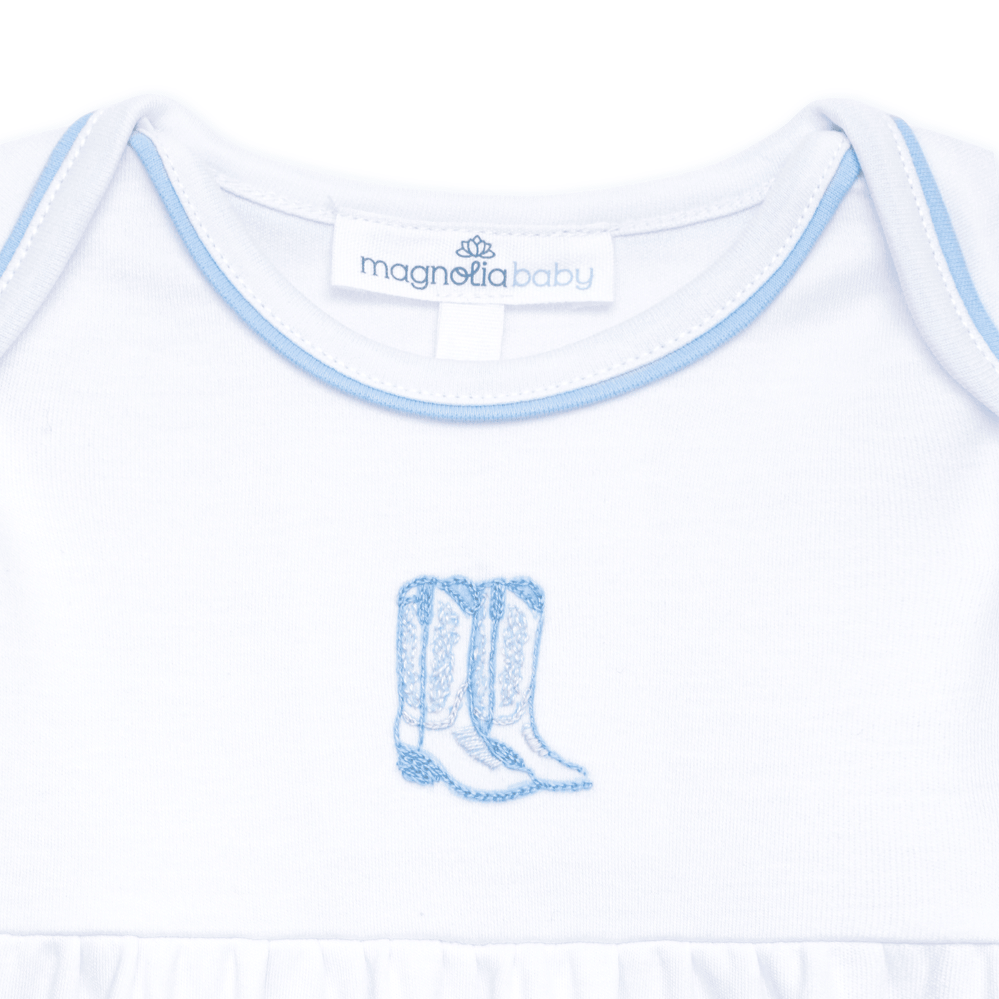 Darling Cowboy Boots Hand-Embroidered Gathered Gown - Light Blue - Magnolia BabyGown