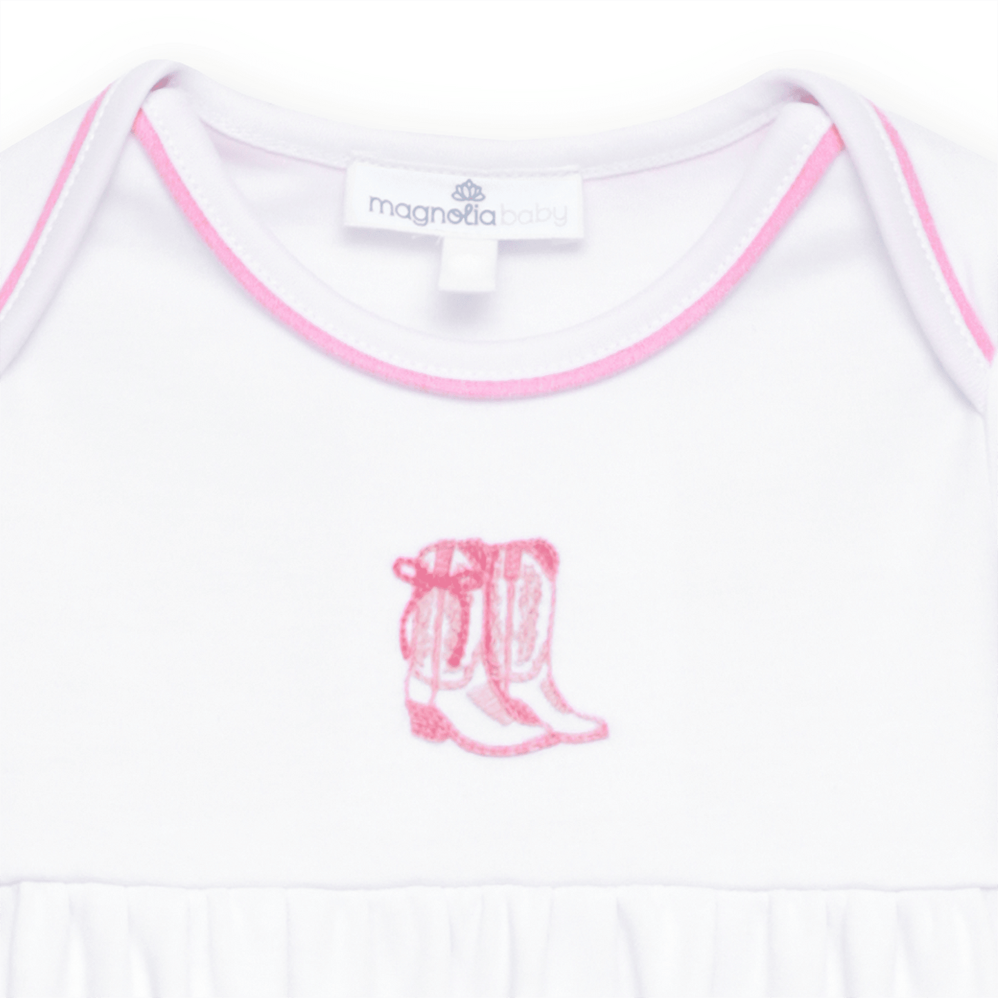 Darling Cowboy Boots Hand-Embroidered Gathered Gown - Pink - Magnolia BabyGown