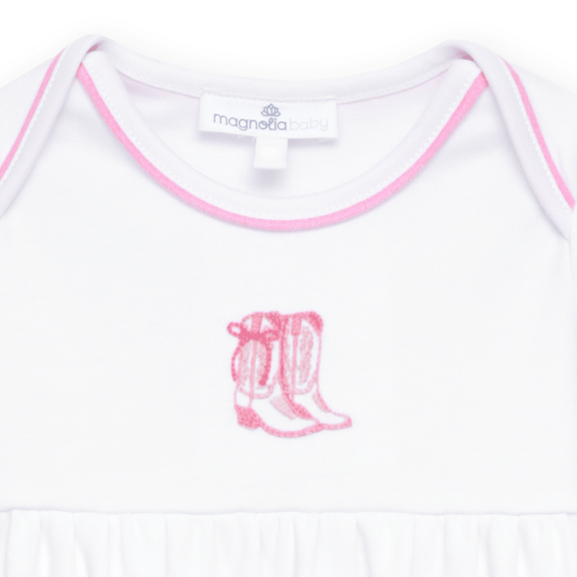 Darling Cowboy Boots Hand-Embroidered Gathered Gown - Pink - Magnolia BabyGown