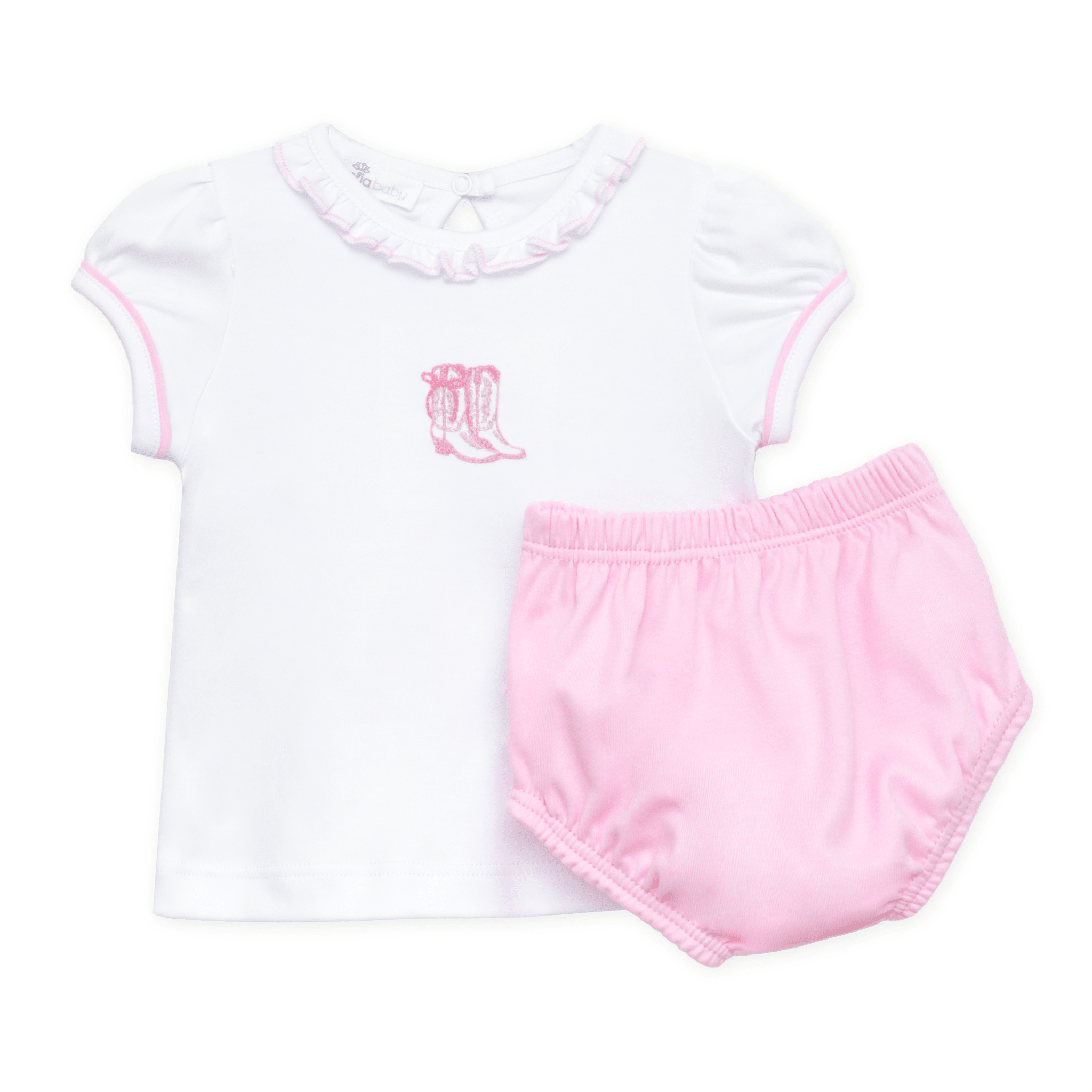Darling Cowboy Boots Hand-Embroidered Ruffle Diaper Cover Set - Magnolia BabyDiaper Cover