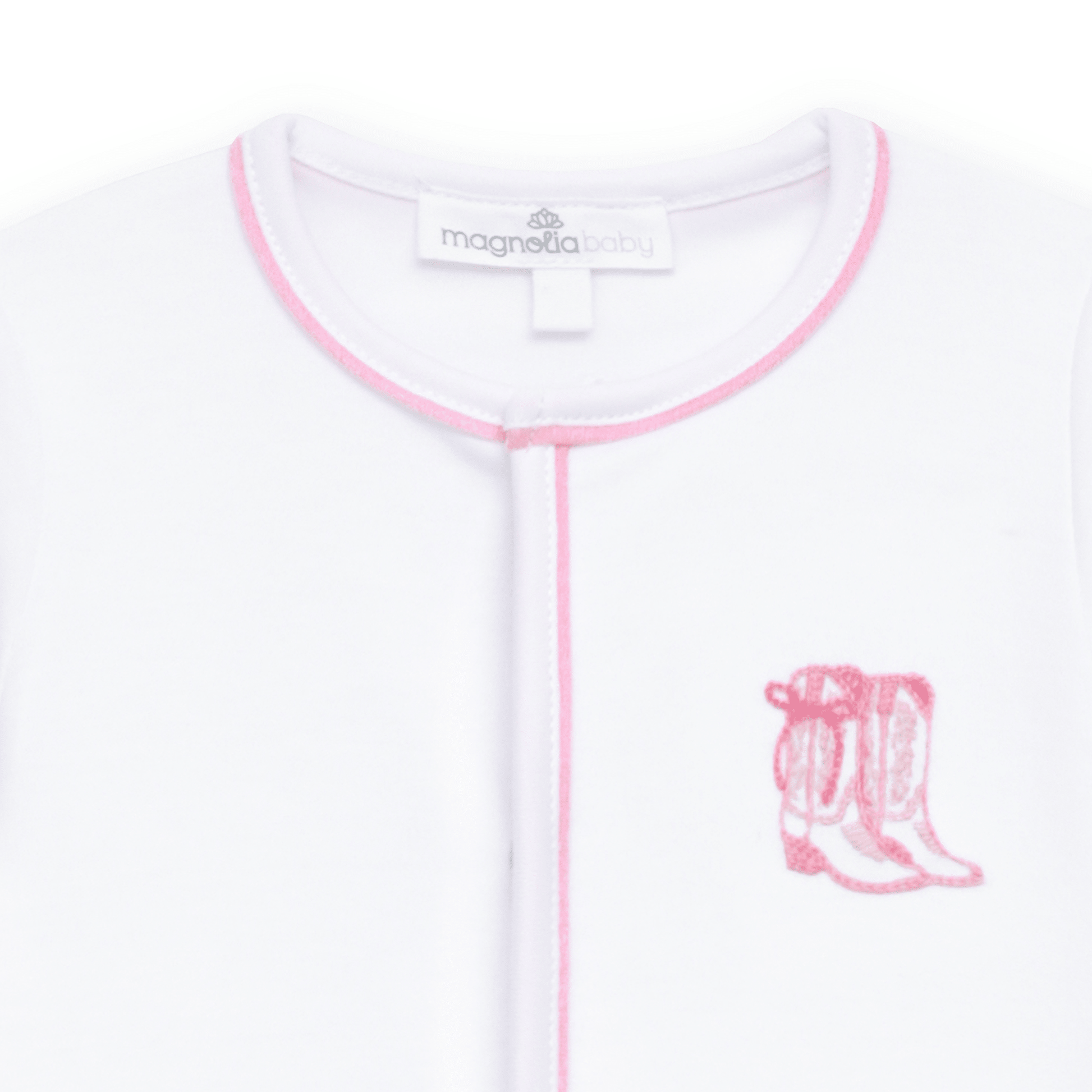 Darling Cowboy Boots Hand-Embroidered Ruffle Footie - Pink - Magnolia BabyFootie