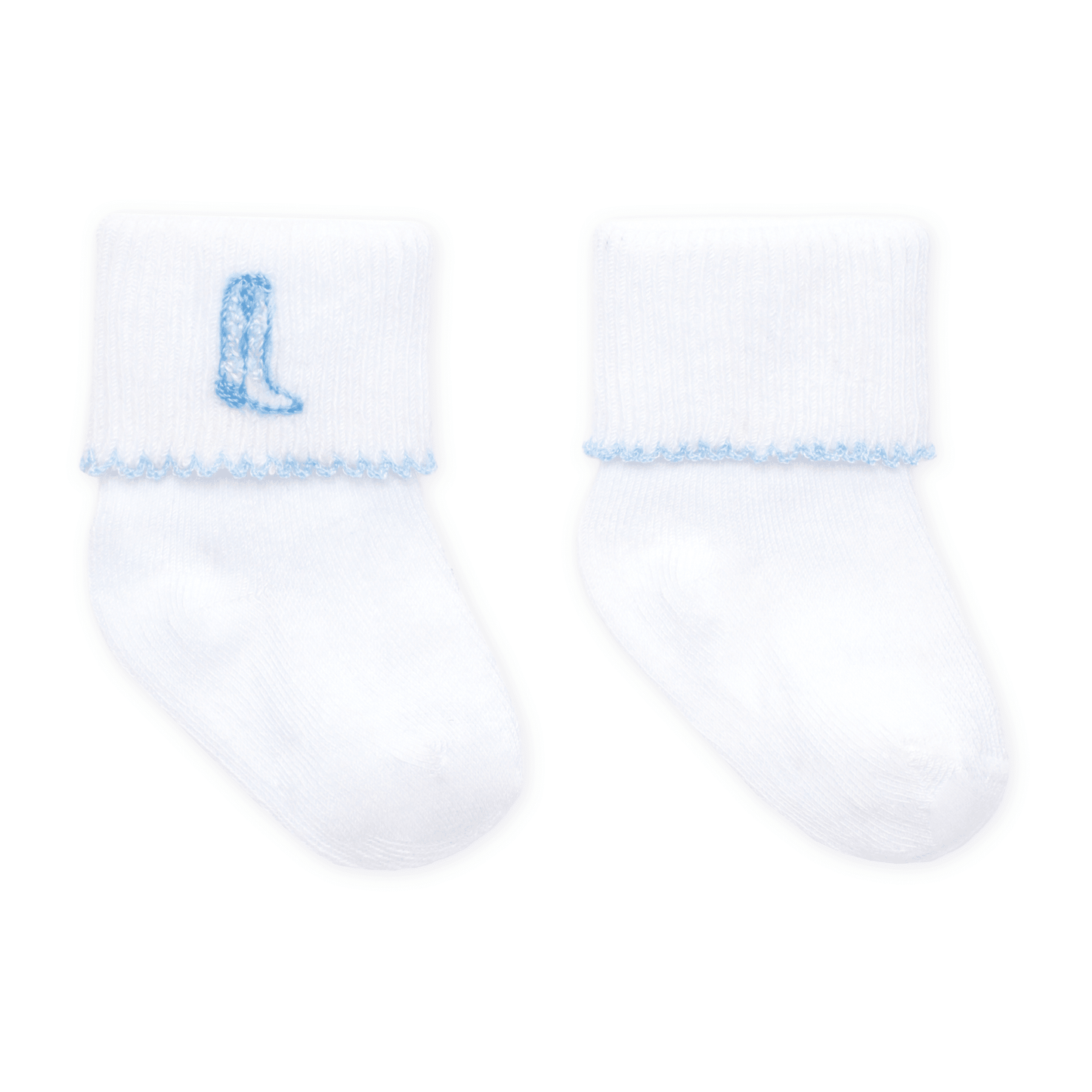 Darling Cowboy Boots Hand-Embroidered Socks - Light Blue - Magnolia BabySocks
