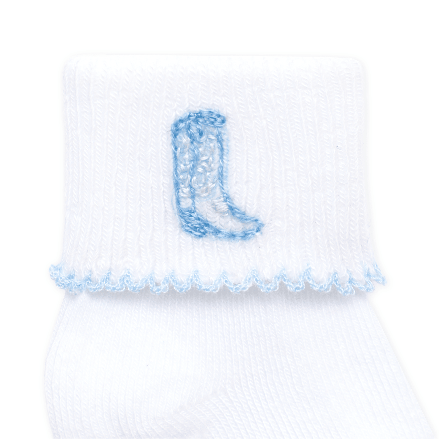 Darling Cowboy Boots Hand-Embroidered Socks - Light Blue - Magnolia BabySocks
