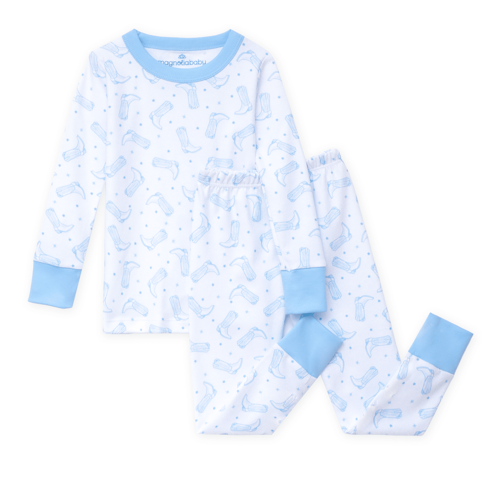 Darling Cowboy Boots Long Pajamas - Light Blue - Magnolia BabyLong Pajamas