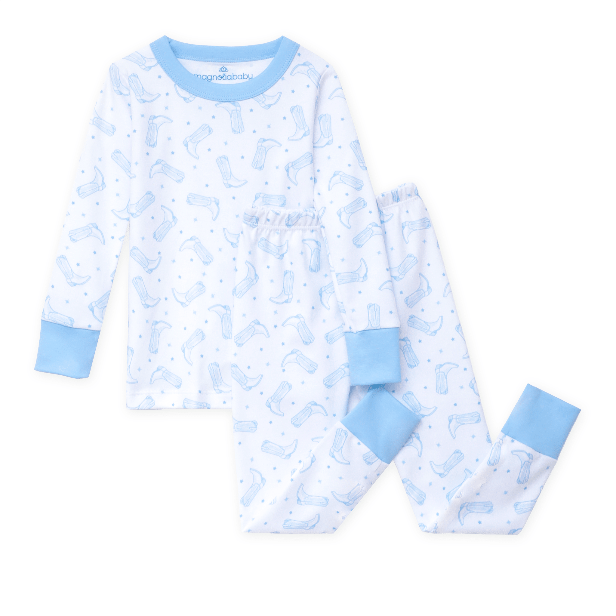 Darling Cowboy Boots Long Pajamas - Light Blue - Magnolia BabyLong Pajamas