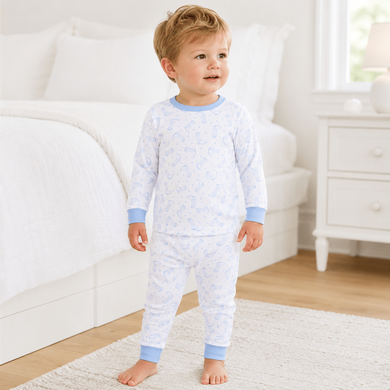 Darling Cowboy Boots Long Pajamas - Light Blue - Magnolia BabyLong Pajamas
