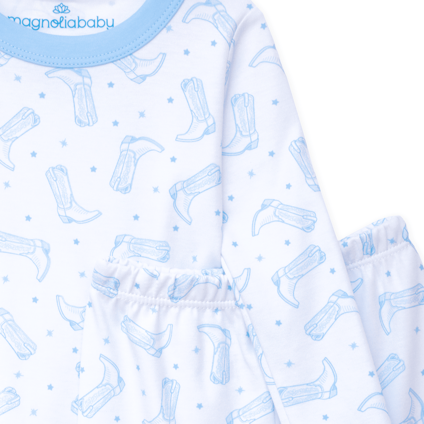 Darling Cowboy Boots Long Pajamas - Light Blue - Magnolia BabyLong Pajamas