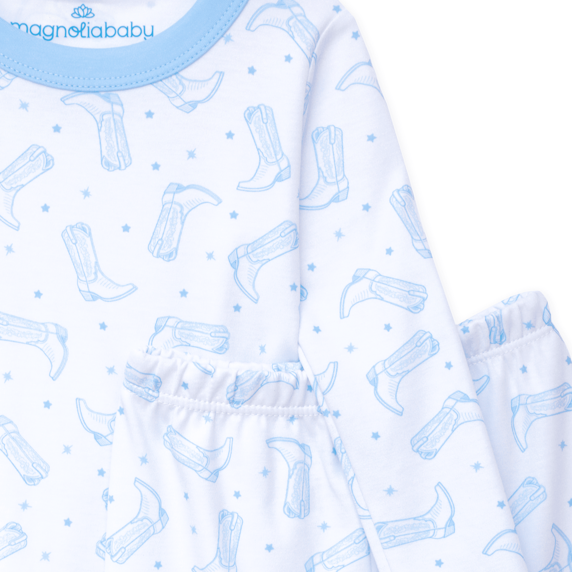 Darling Cowboy Boots Long Pajamas - Light Blue - Magnolia BabyLong Pajamas