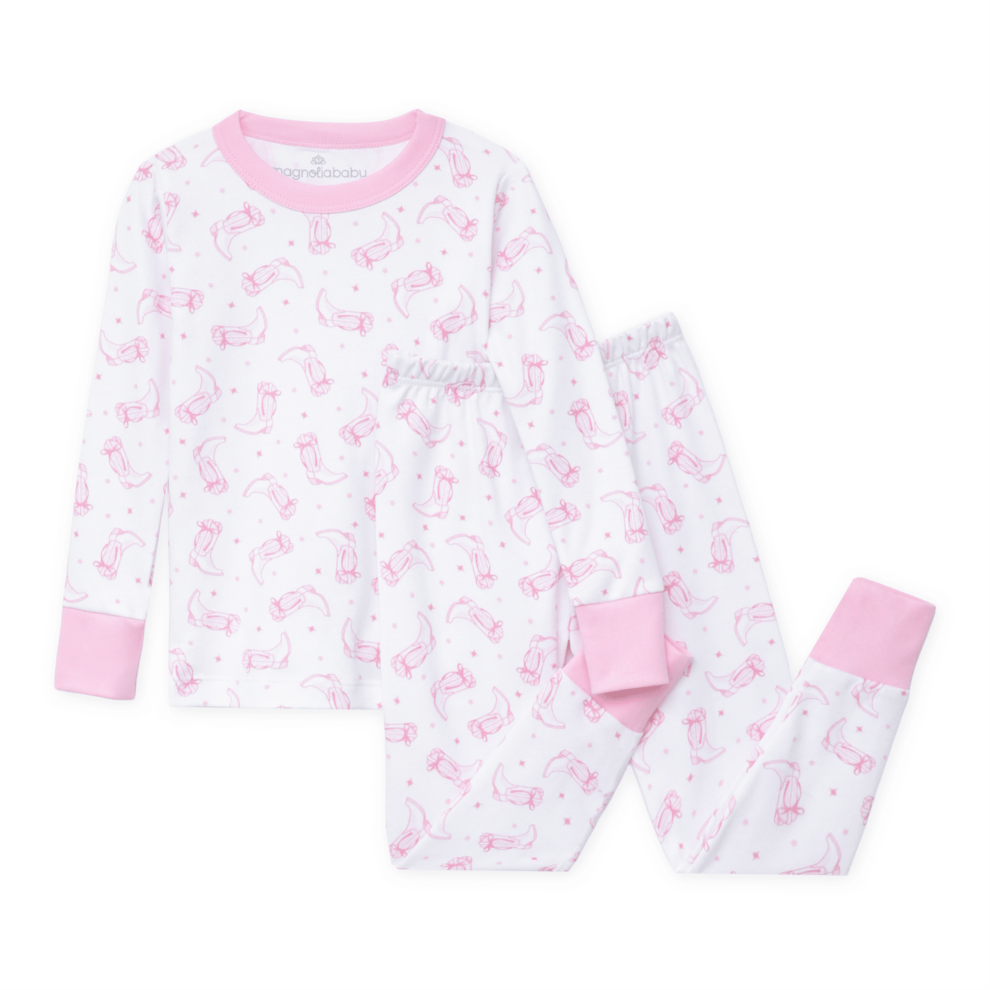 Darling Cowboy Boots Long Pajamas - Pink - Magnolia BabyLong Pajamas
