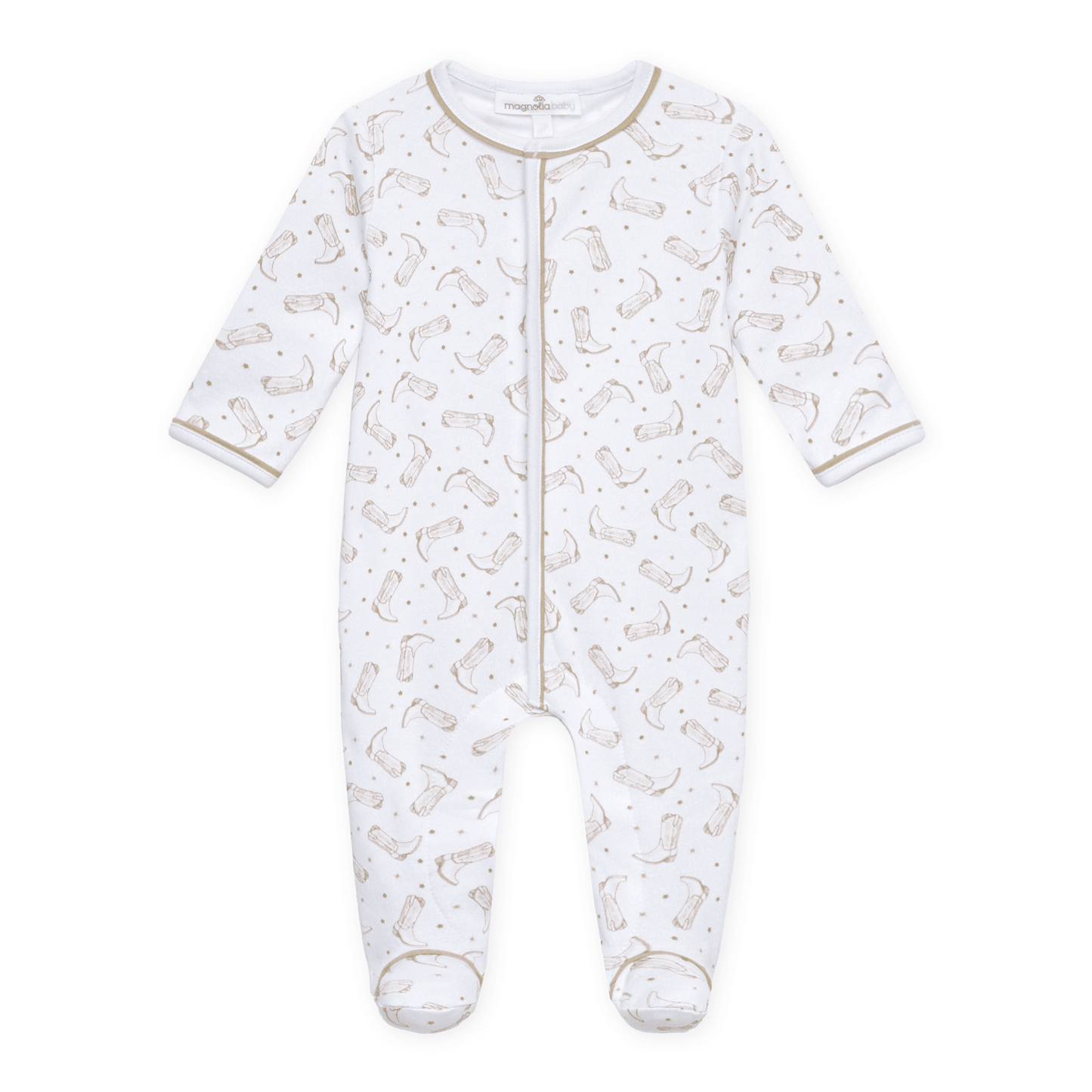 Magnolia Baby_Darling Cowboy Boots Print Footie - Ivory_1