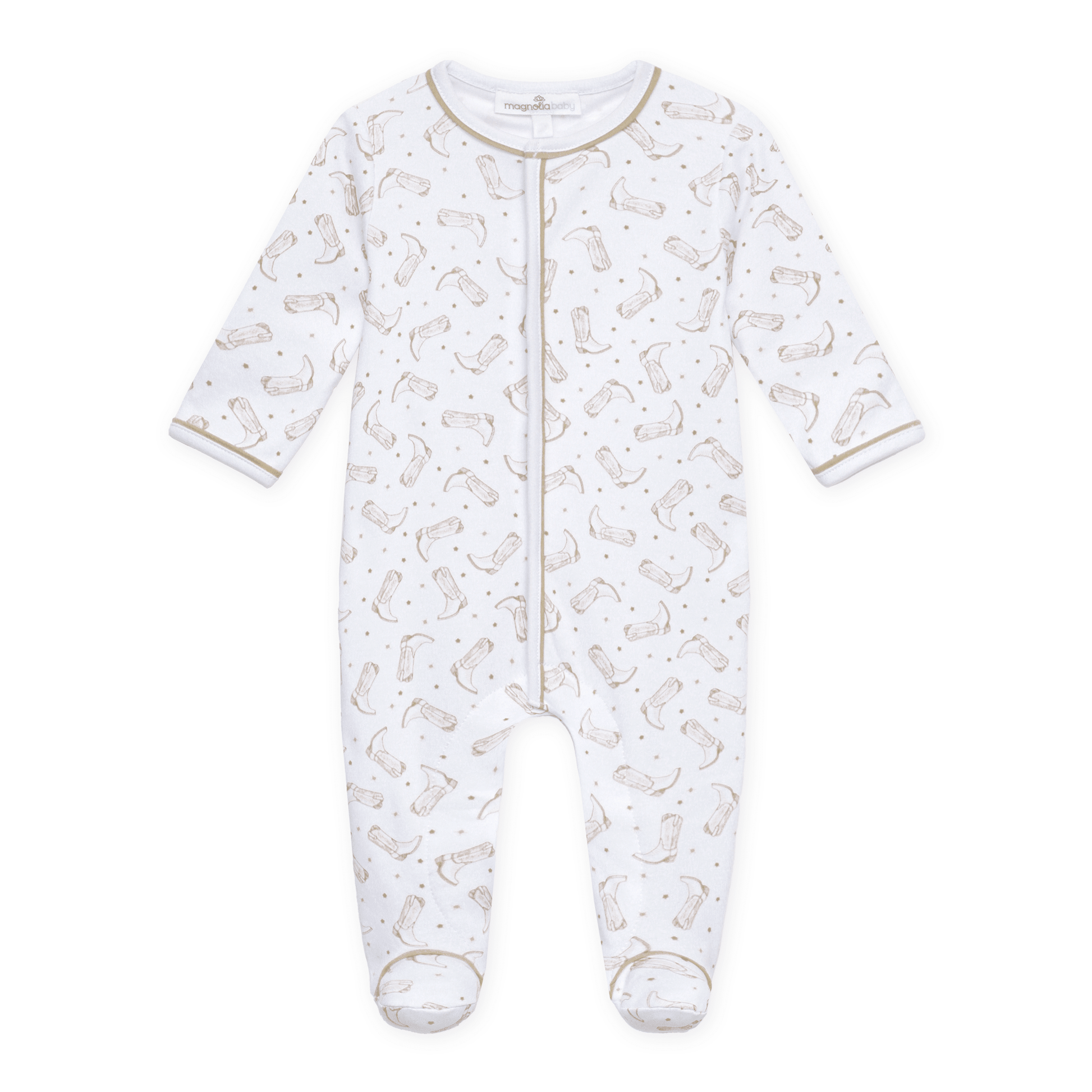 Magnolia Baby_Darling Cowboy Boots Print Footie - Ivory_1