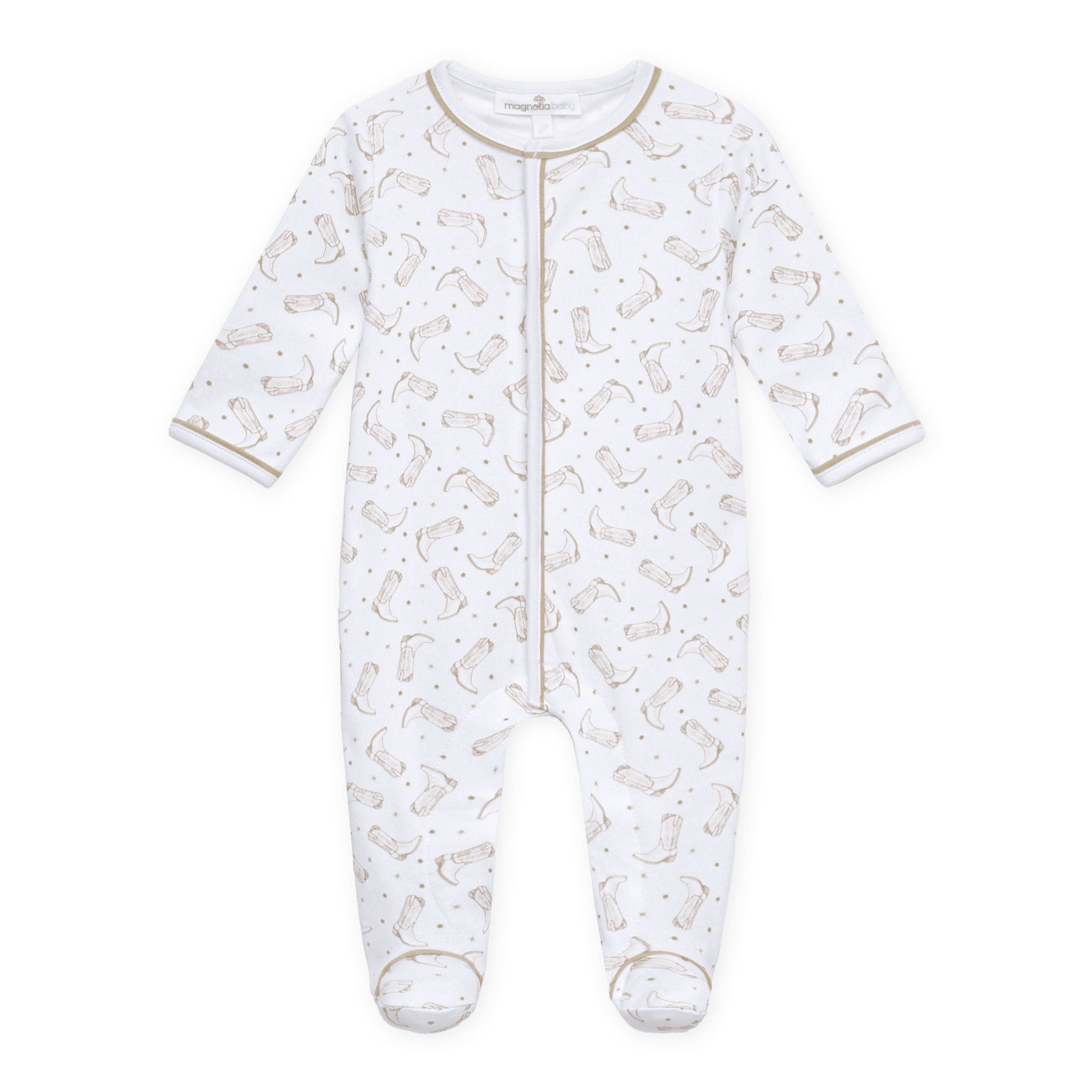Magnolia Baby_Darling Cowboy Boots Print Footie - Ivory_1