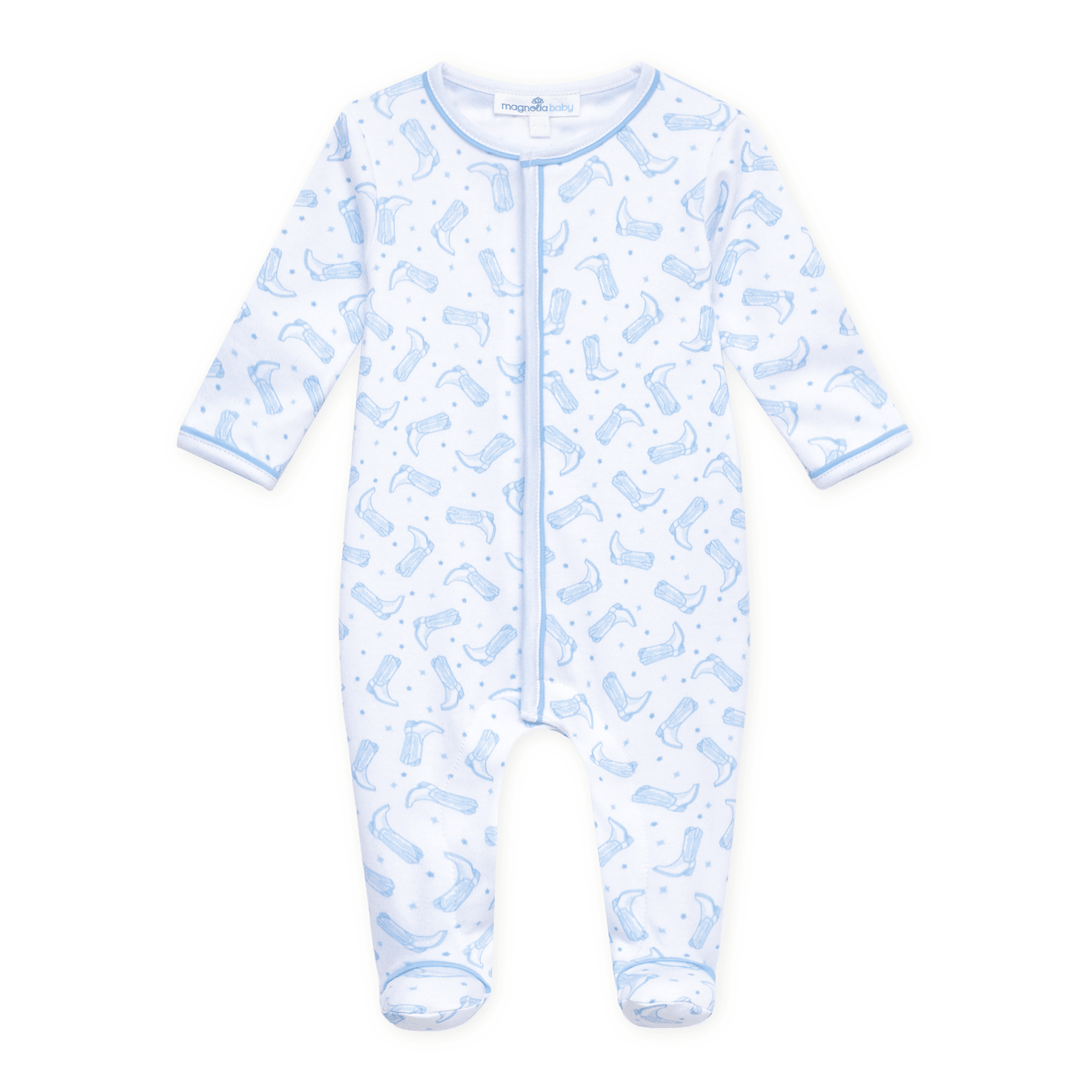 Magnolia Baby_Darling Cowboy Boots Print Footie - Light Blue_1