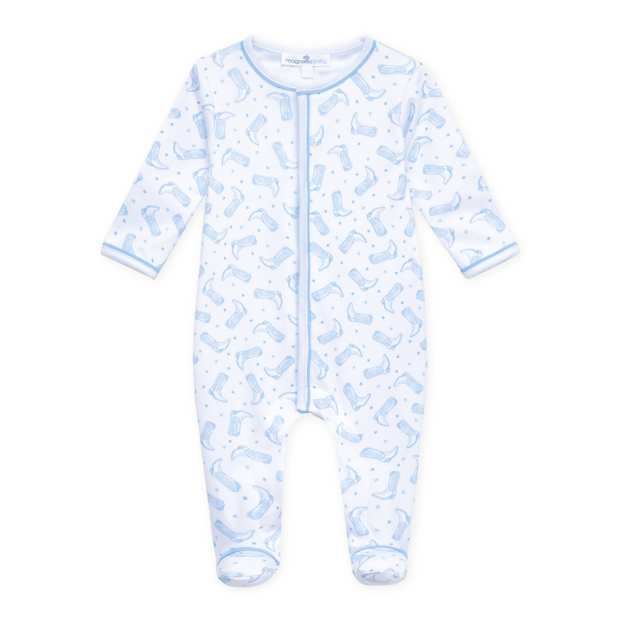 Magnolia Baby_Darling Cowboy Boots Print Footie - Light Blue_1
