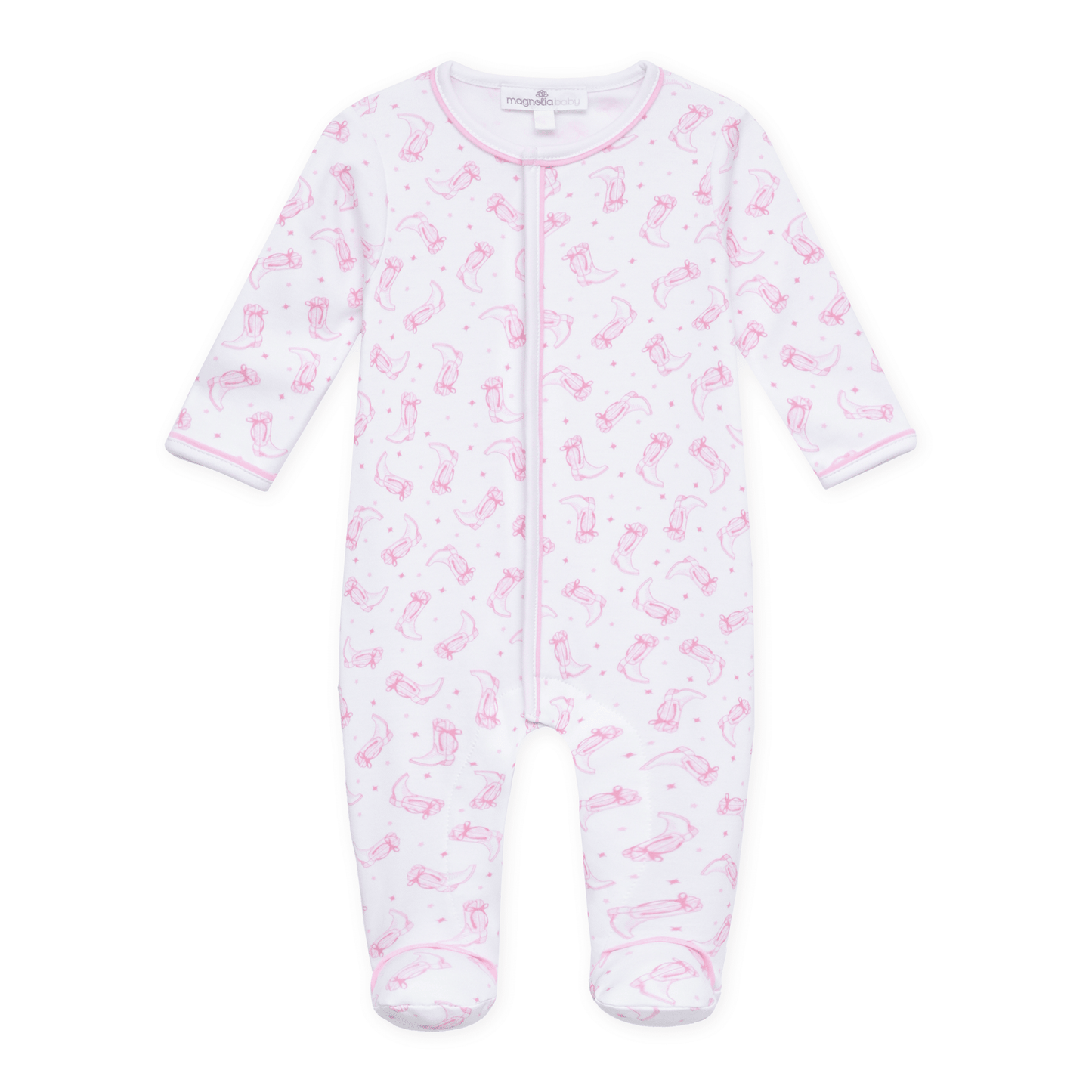 Magnolia Baby_Darling Cowboy Boots Print Ruffle Footie - Pink_1