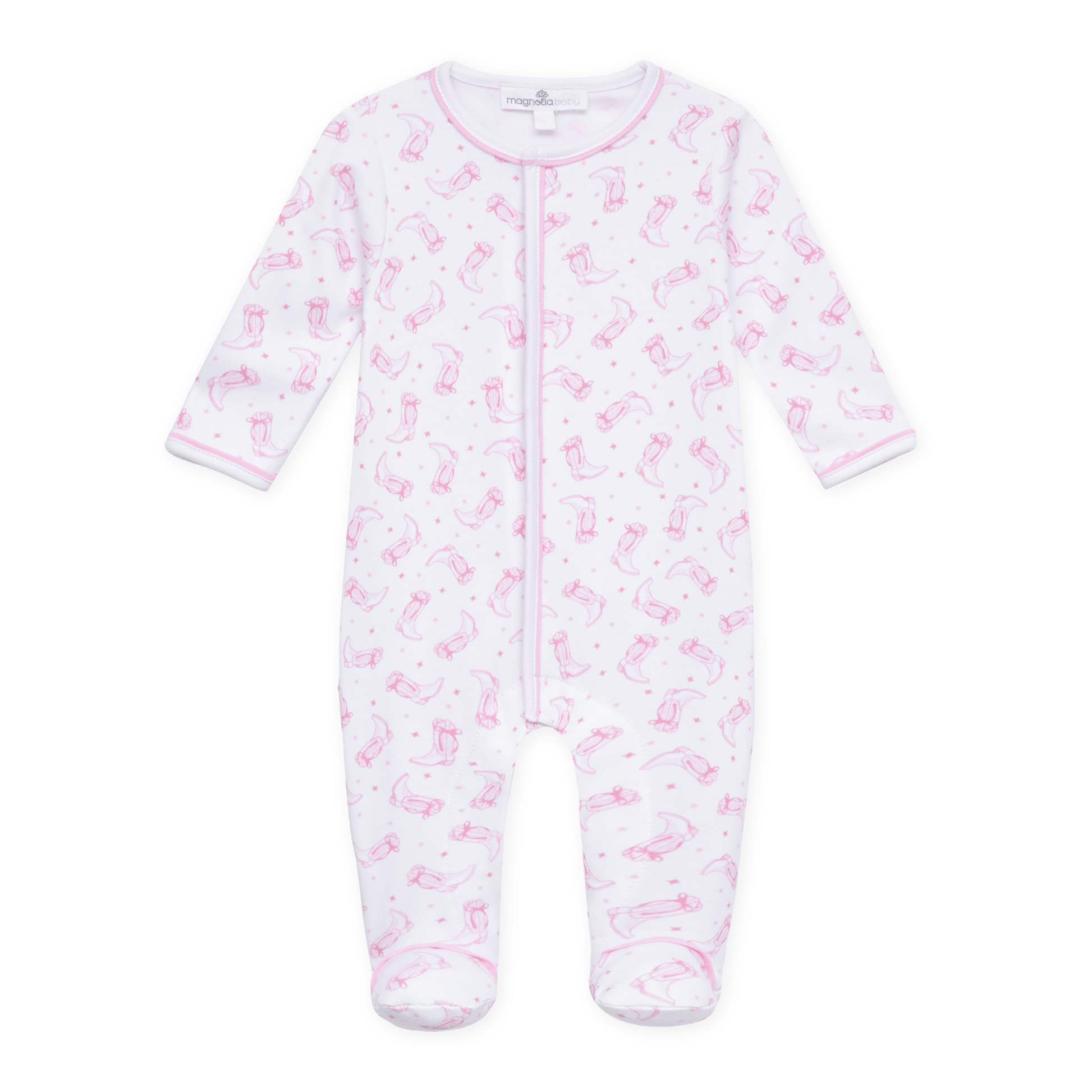 Magnolia Baby_Darling Cowboy Boots Print Ruffle Footie - Pink_1