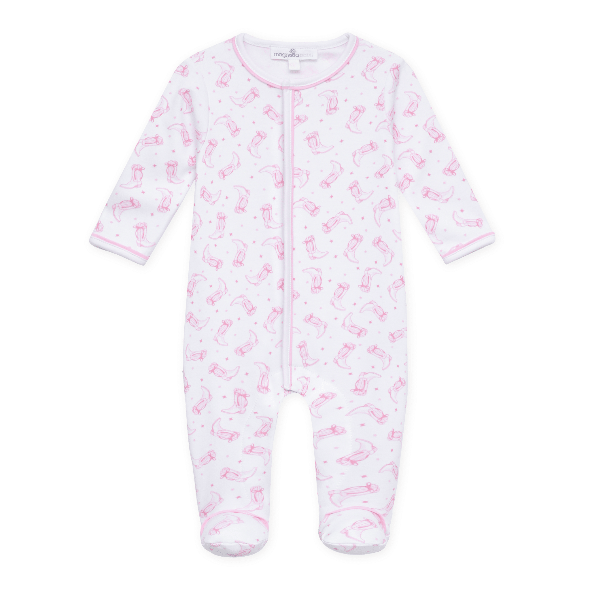 Magnolia Baby_Darling Cowboy Boots Print Ruffle Footie - Pink_1