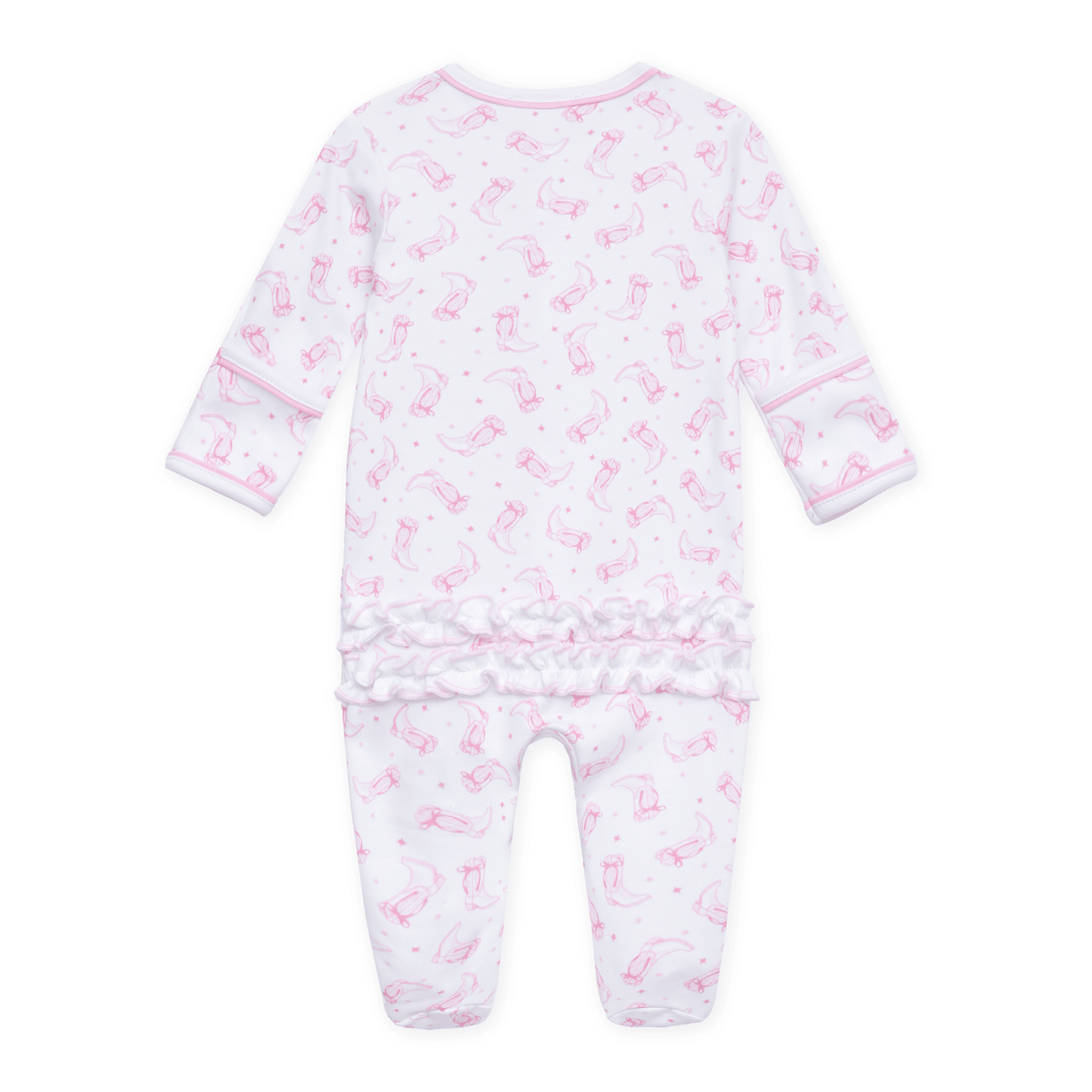 Magnolia Baby_Darling Cowboy Boots Print Ruffle Footie - Pink_2