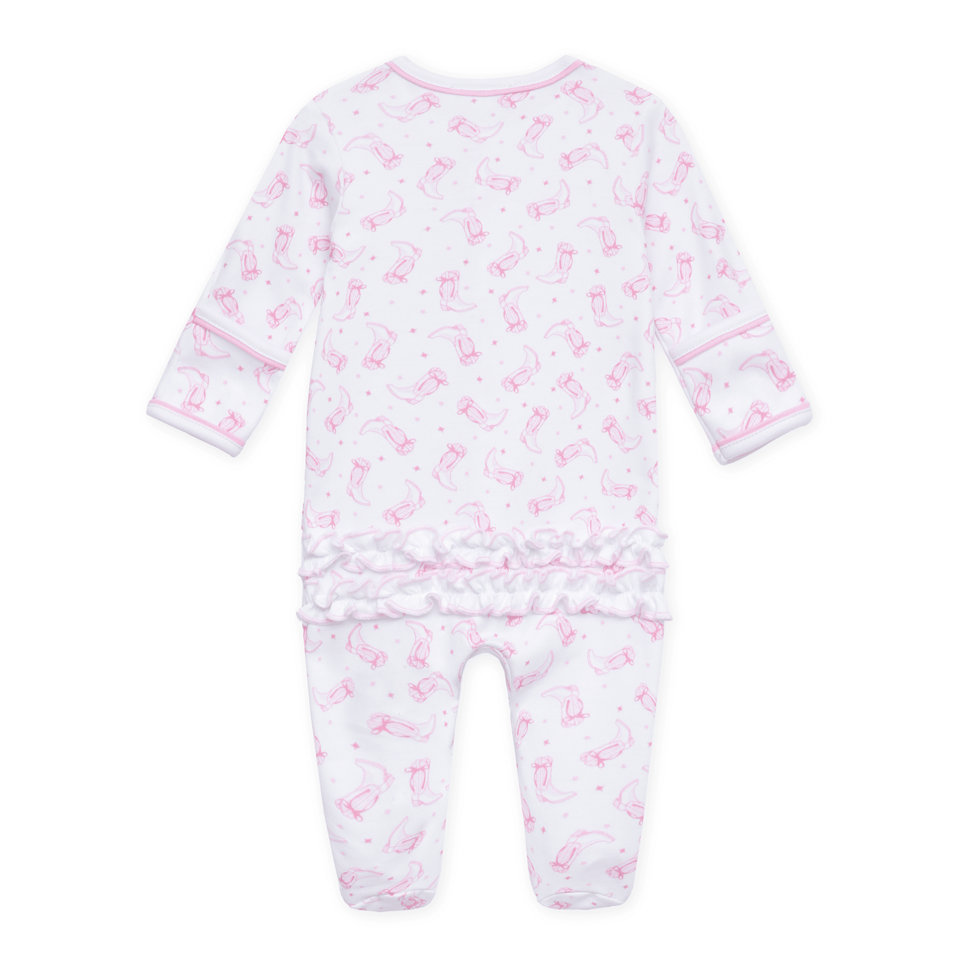 Magnolia Baby_Darling Cowboy Boots Print Ruffle Footie - Pink_2