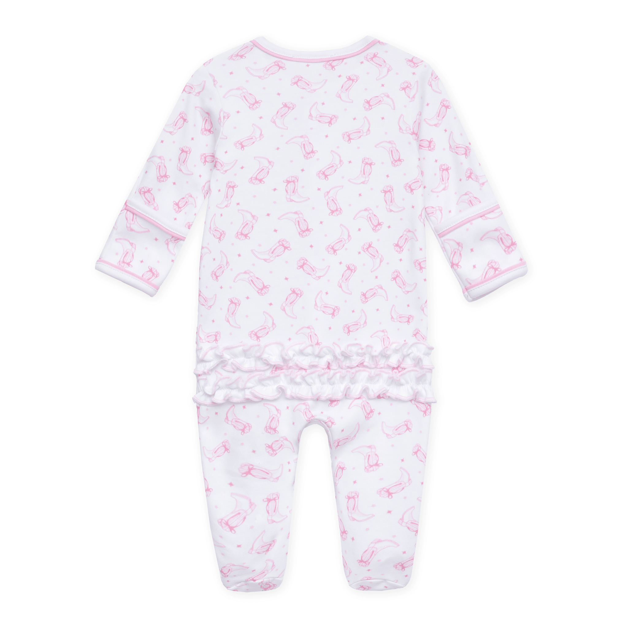 Magnolia Baby_Darling Cowboy Boots Print Ruffle Footie - Pink_2