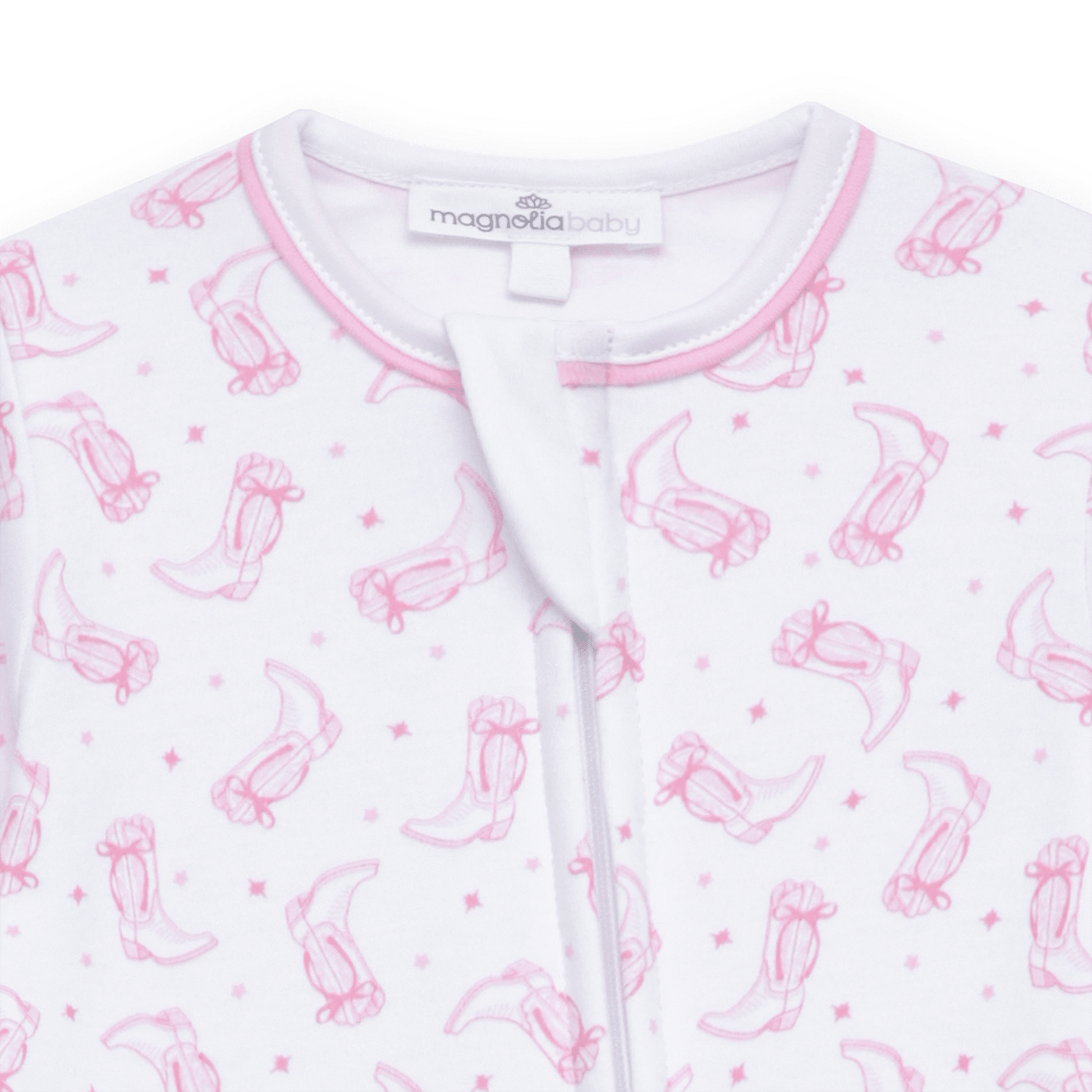 Darling Cowboy Boots Print Ruffle Zip Footie - Pink - Magnolia BabyFootie