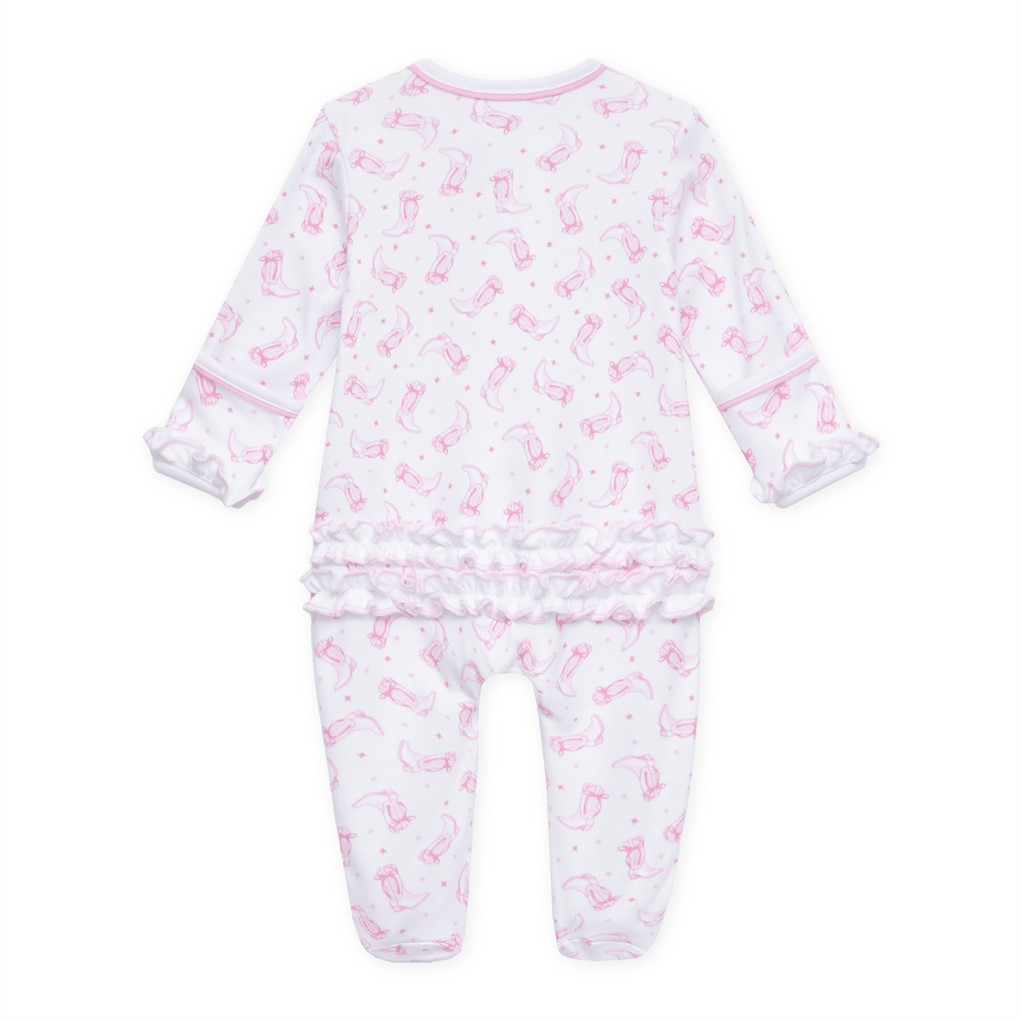 Darling Cowboy Boots Print Ruffle Zip Footie - Pink - Magnolia BabyFootie