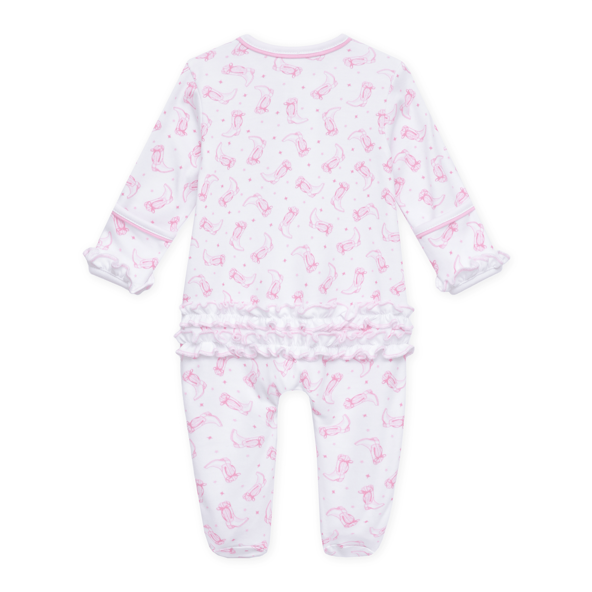 Darling Cowboy Boots Print Ruffle Zip Footie - Pink - Magnolia BabyFootie