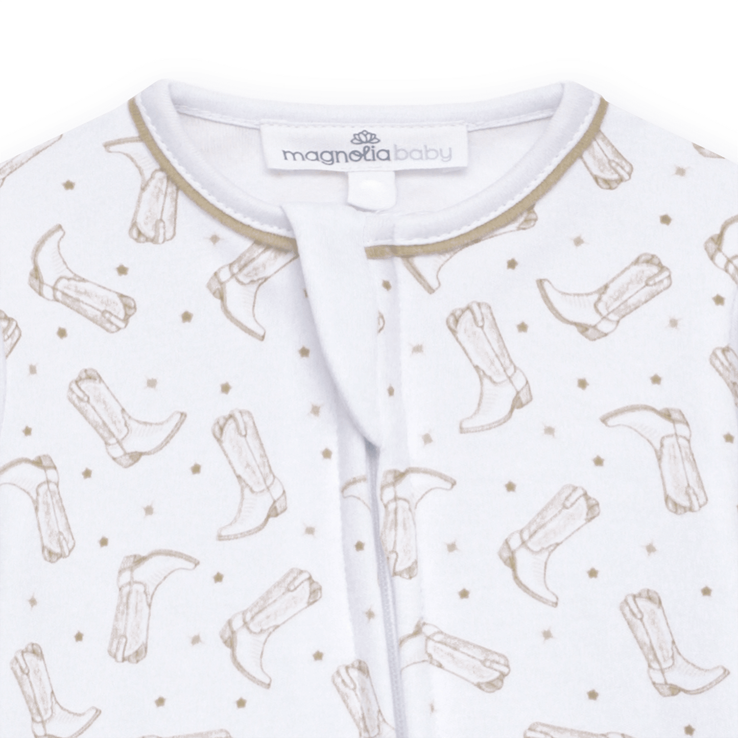 Darling Cowboy Boots Print Zip Footie - Ivory - Magnolia BabyFootie
