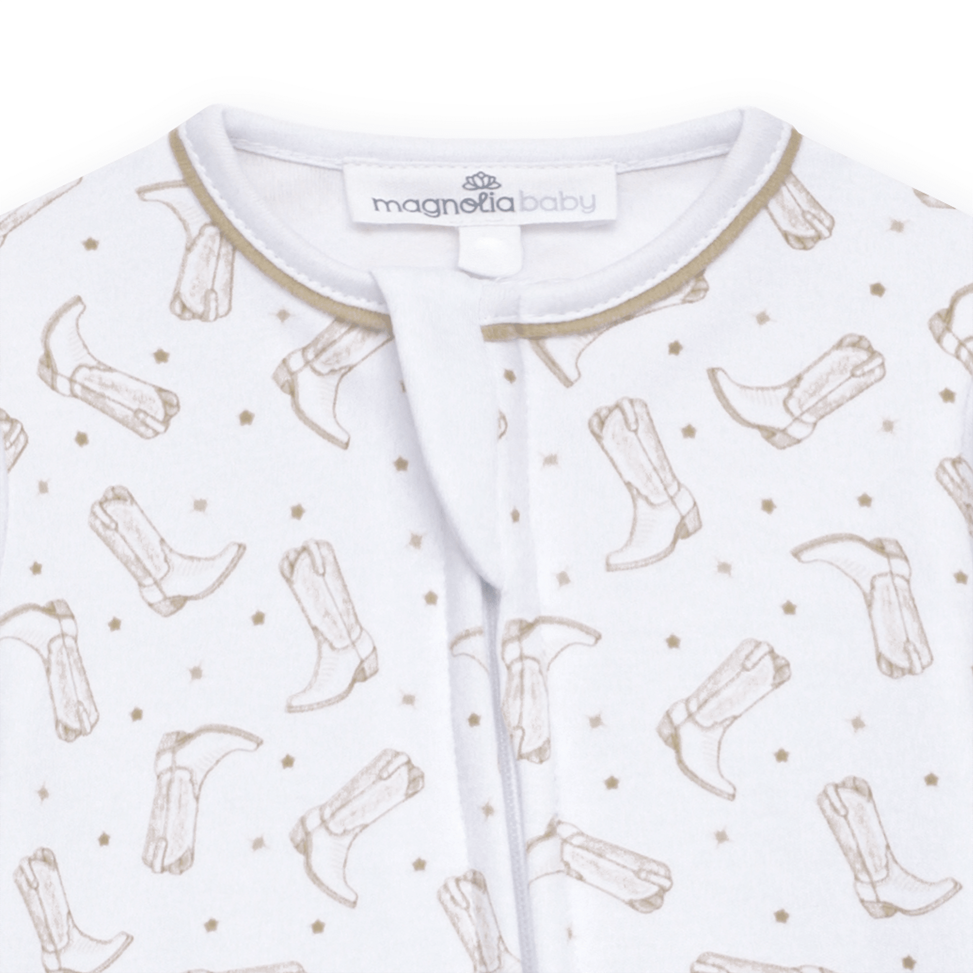 Darling Cowboy Boots Print Zip Footie - Ivory - Magnolia BabyFootie