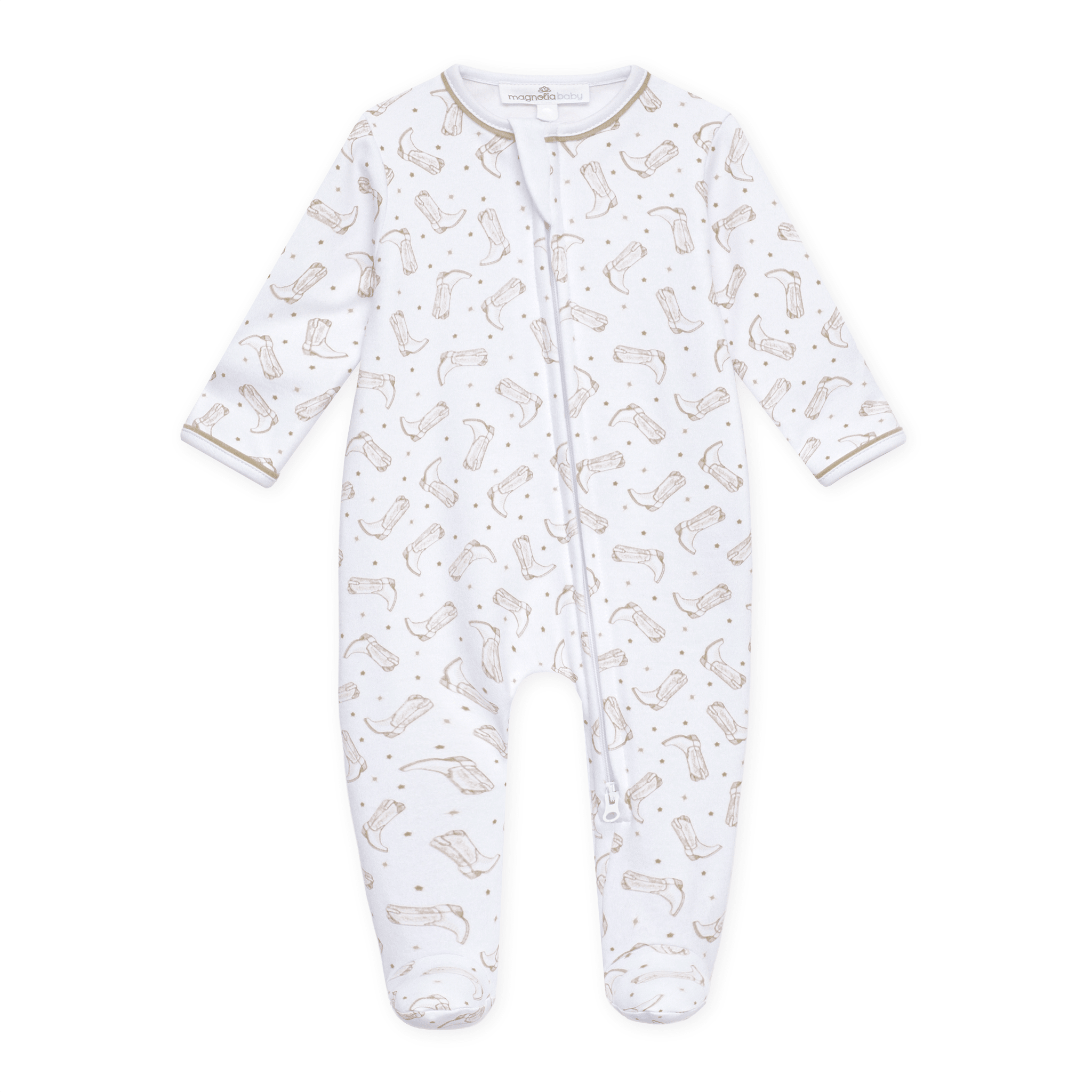 Darling Cowboy Boots Print Zip Footie - Ivory - Magnolia BabyFootie