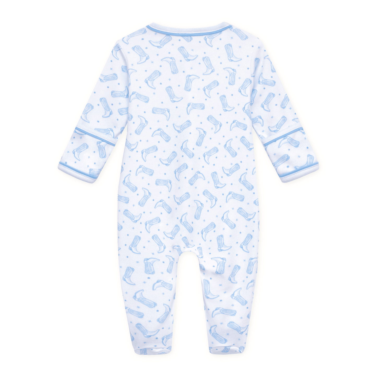 Darling Cowboy Boots Print Zip Footie - Light Blue - Magnolia BabyFootie