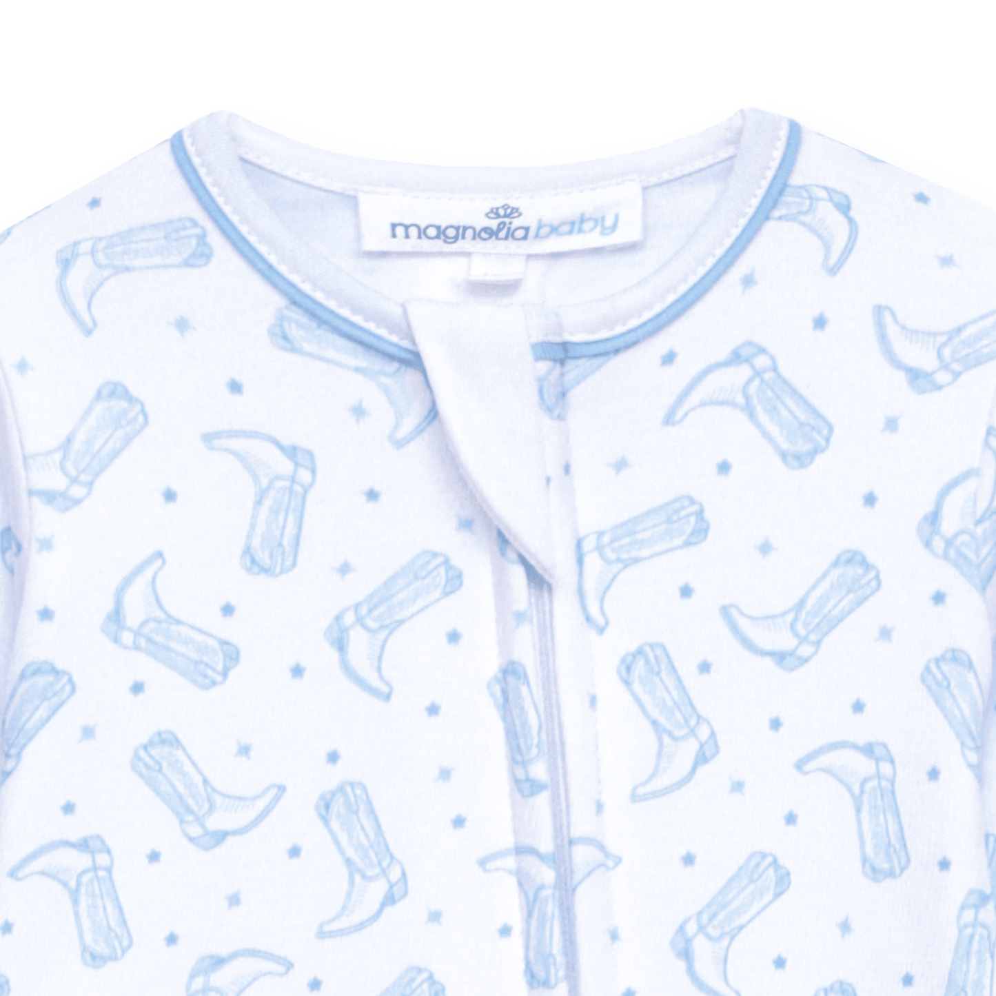 Darling Cowboy Boots Print Zip Footie - Light Blue - Magnolia BabyFootie