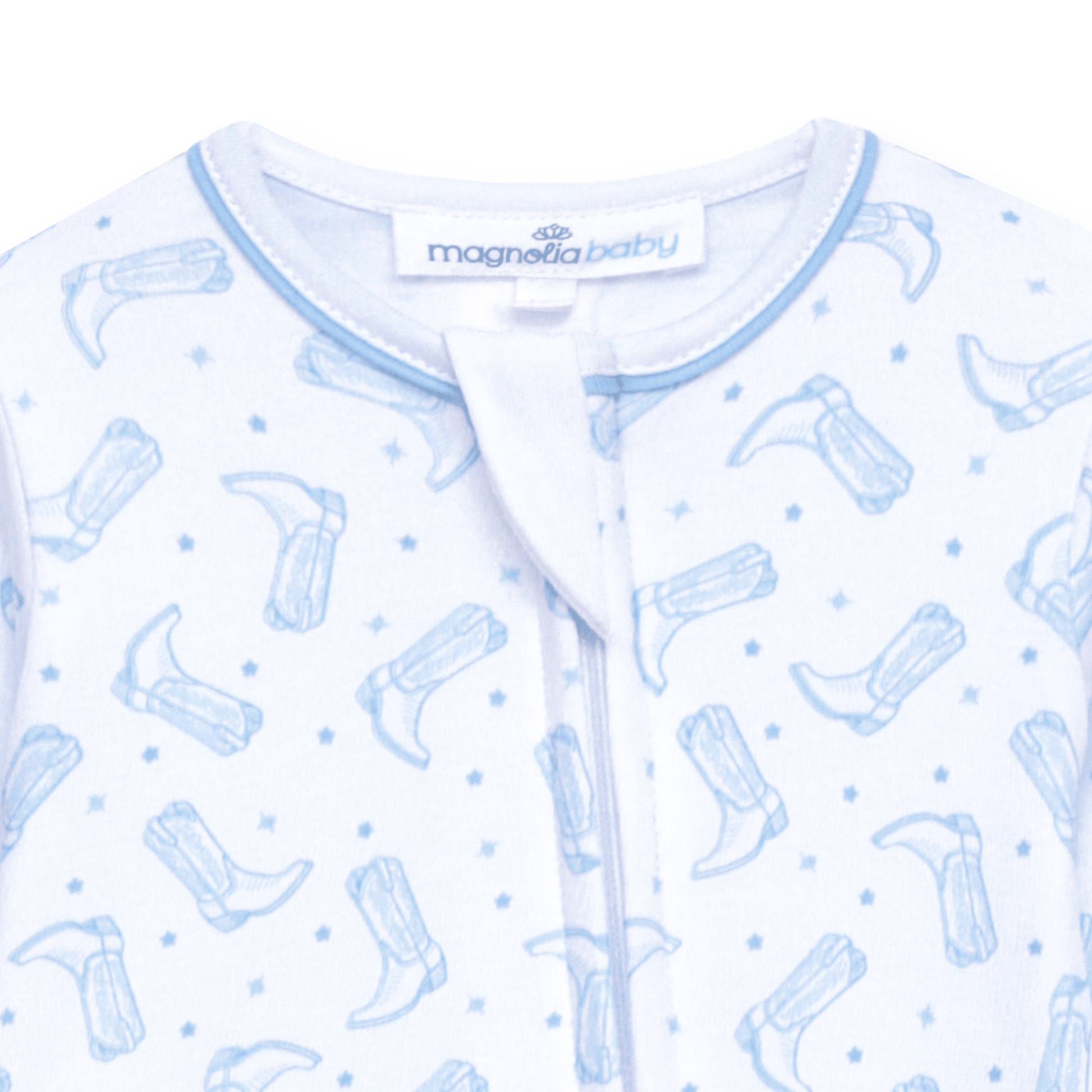 Darling Cowboy Boots Print Zip Footie - Light Blue - Magnolia BabyFootie