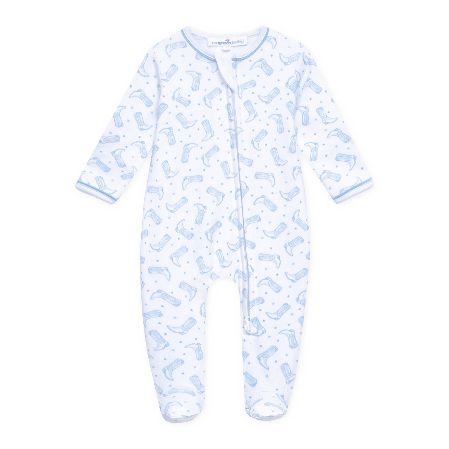 Darling Cowboy Boots Print Zip Footie - Light Blue - Magnolia BabyFootie