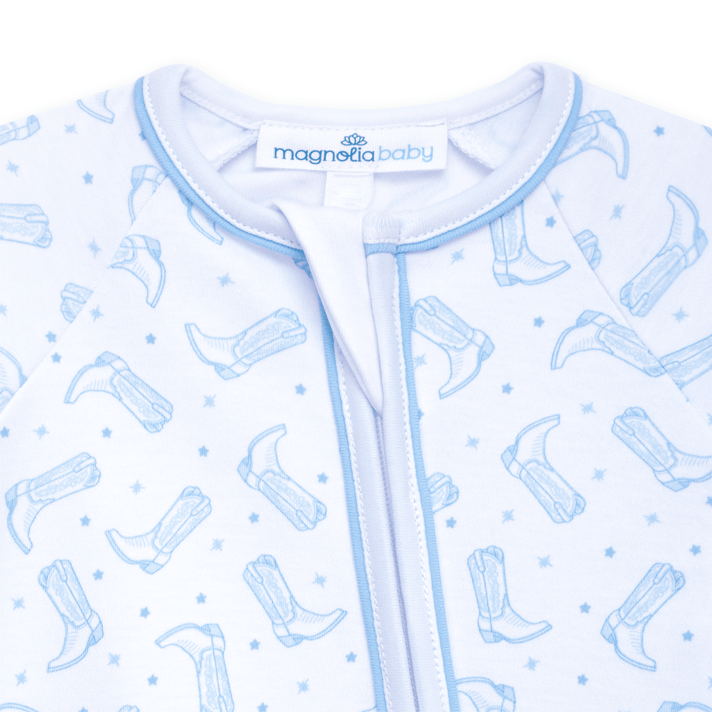 Magnolia Baby_Darling Cowboy Boots Print Zip Playsuit - Light Blue_3