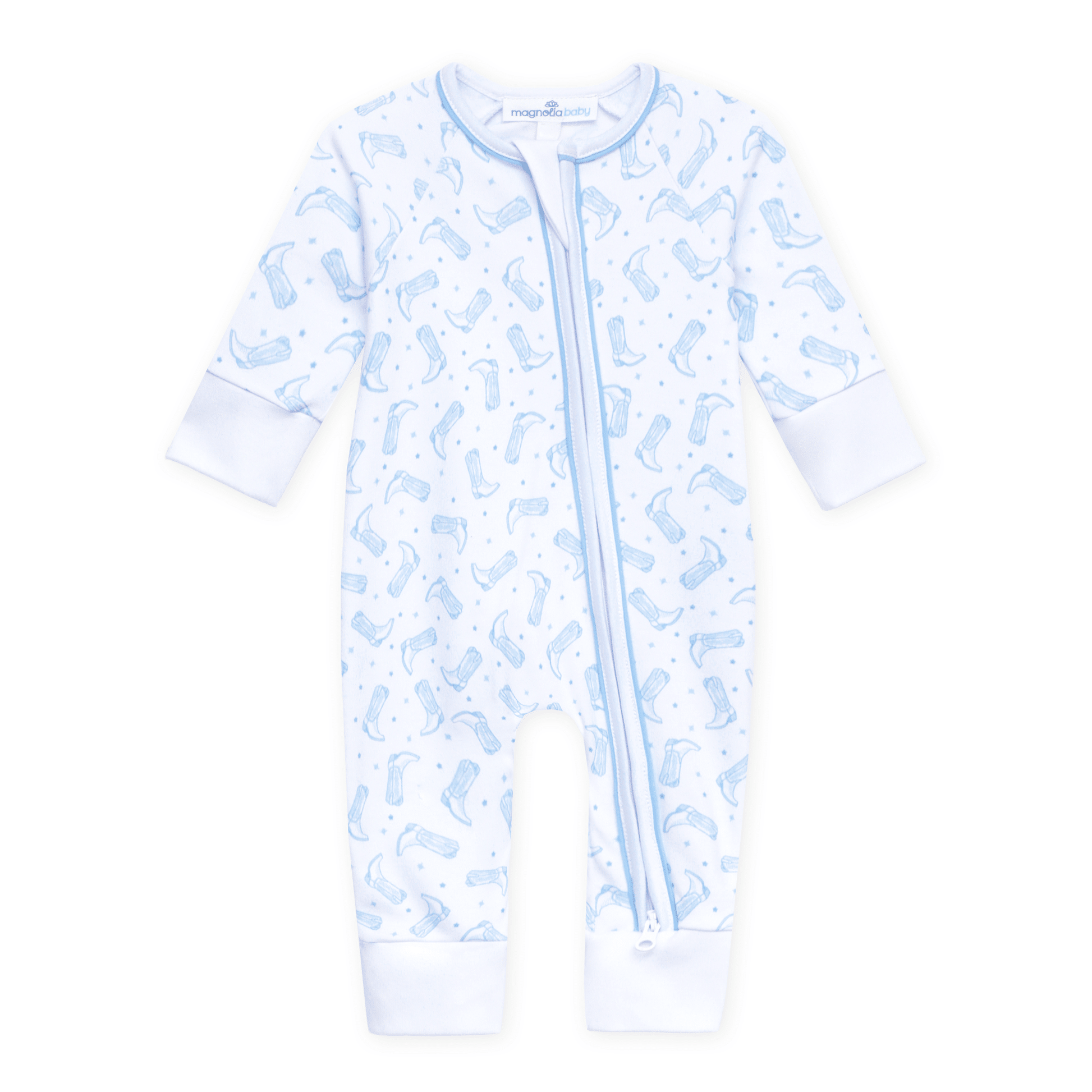 Magnolia Baby_Darling Cowboy Boots Print Zip Playsuit - Light Blue_1