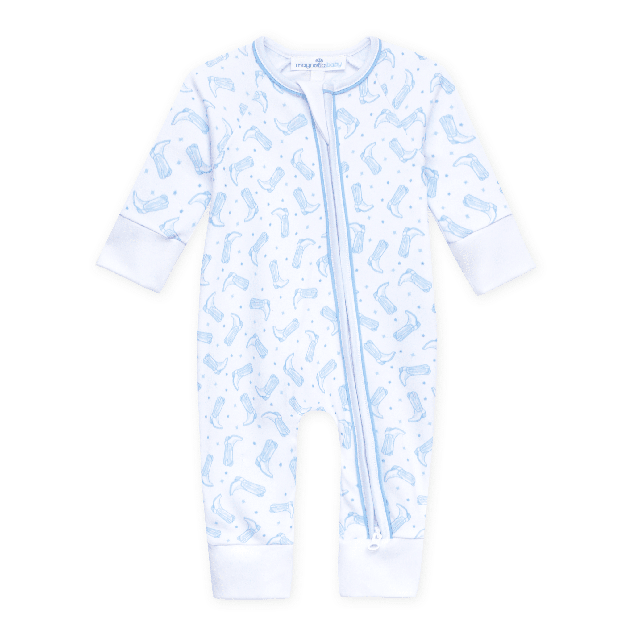Magnolia Baby_Darling Cowboy Boots Print Zip Playsuit - Light Blue_1