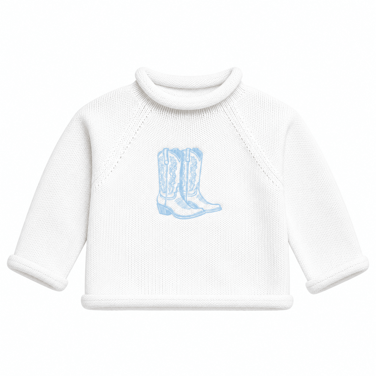 Magnolia Baby_Darling Cowboy Boots Rollneck Sweater - Light Blue_1