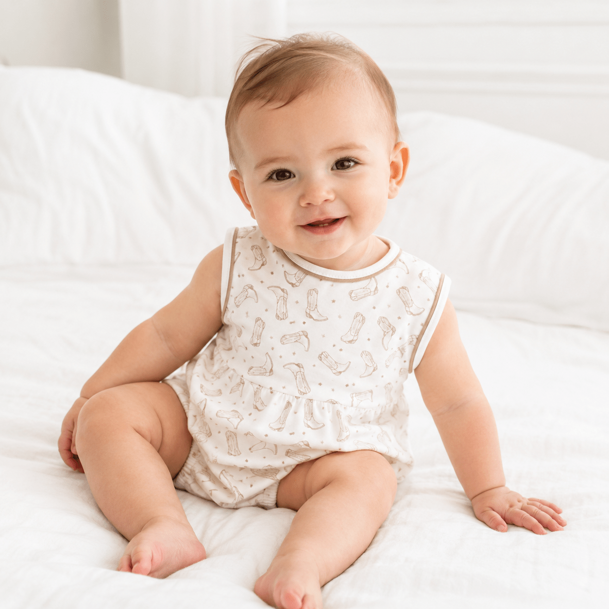 Darling Cowboy Boots Sleeveless Print Bubble - Ivory - Magnolia BabyBubble